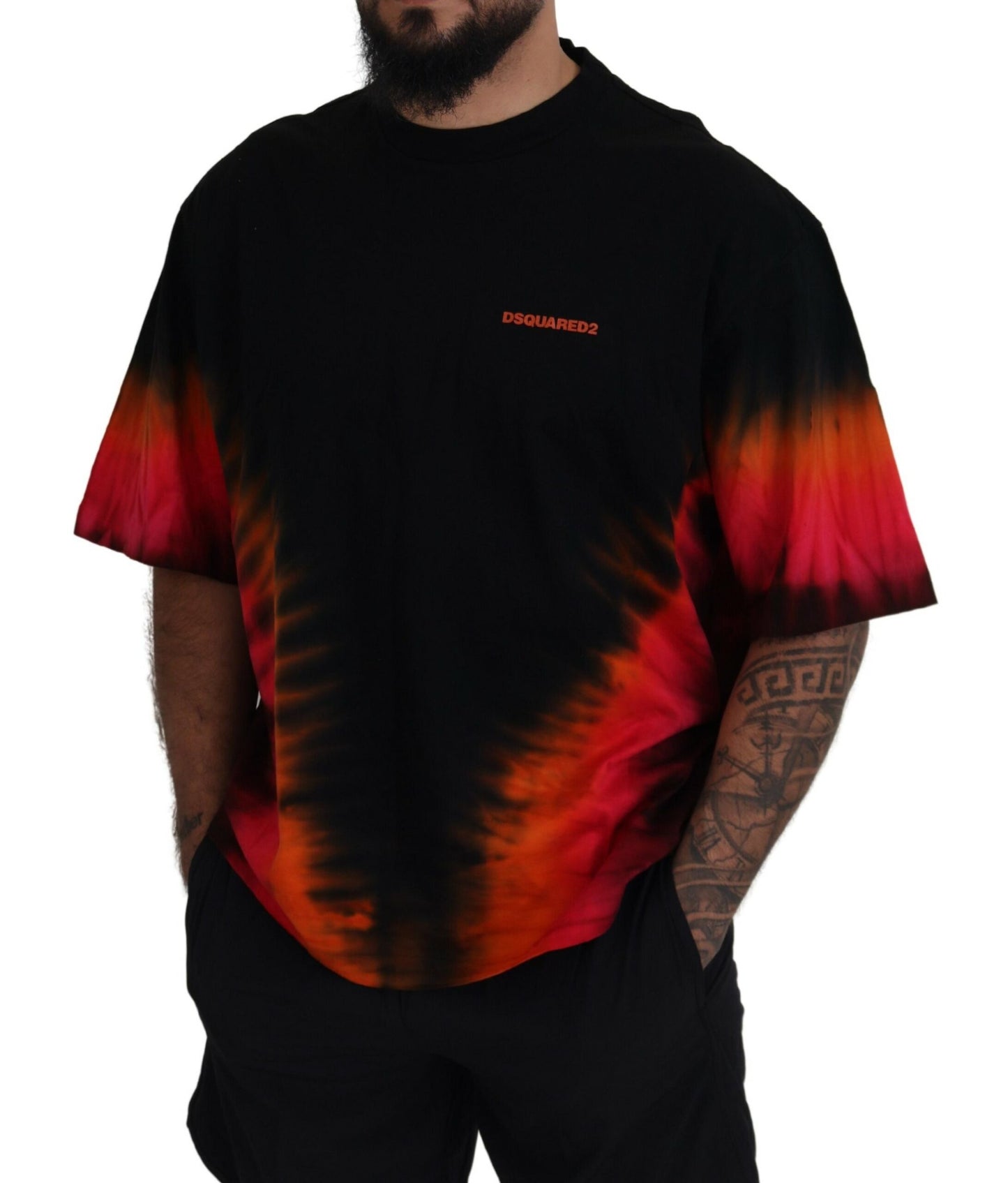 Dsquared² Black and orange cotton t-shirt with short sleeves and round neck