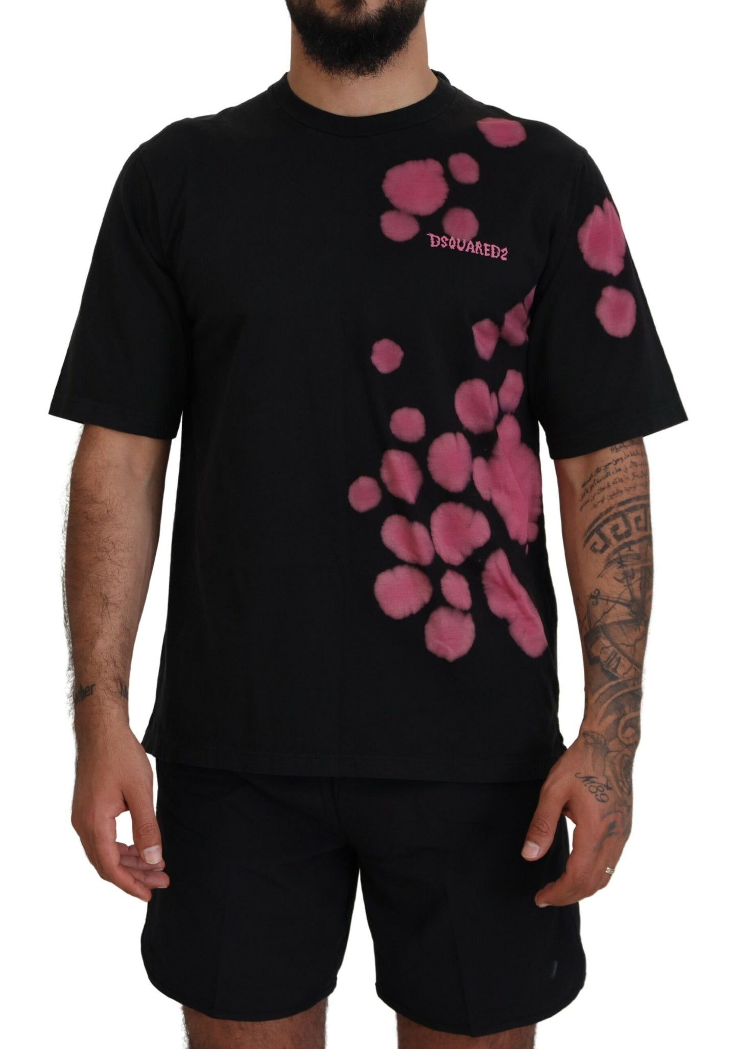 Dsquared² Black and pink cotton short sleeve round neck t-shirt