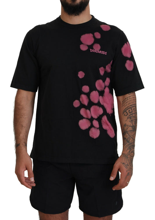 Dsquared² Schwarz-rosa Baumwolle Kurzarm-T-Shirt mit Rundhalsausschnitt