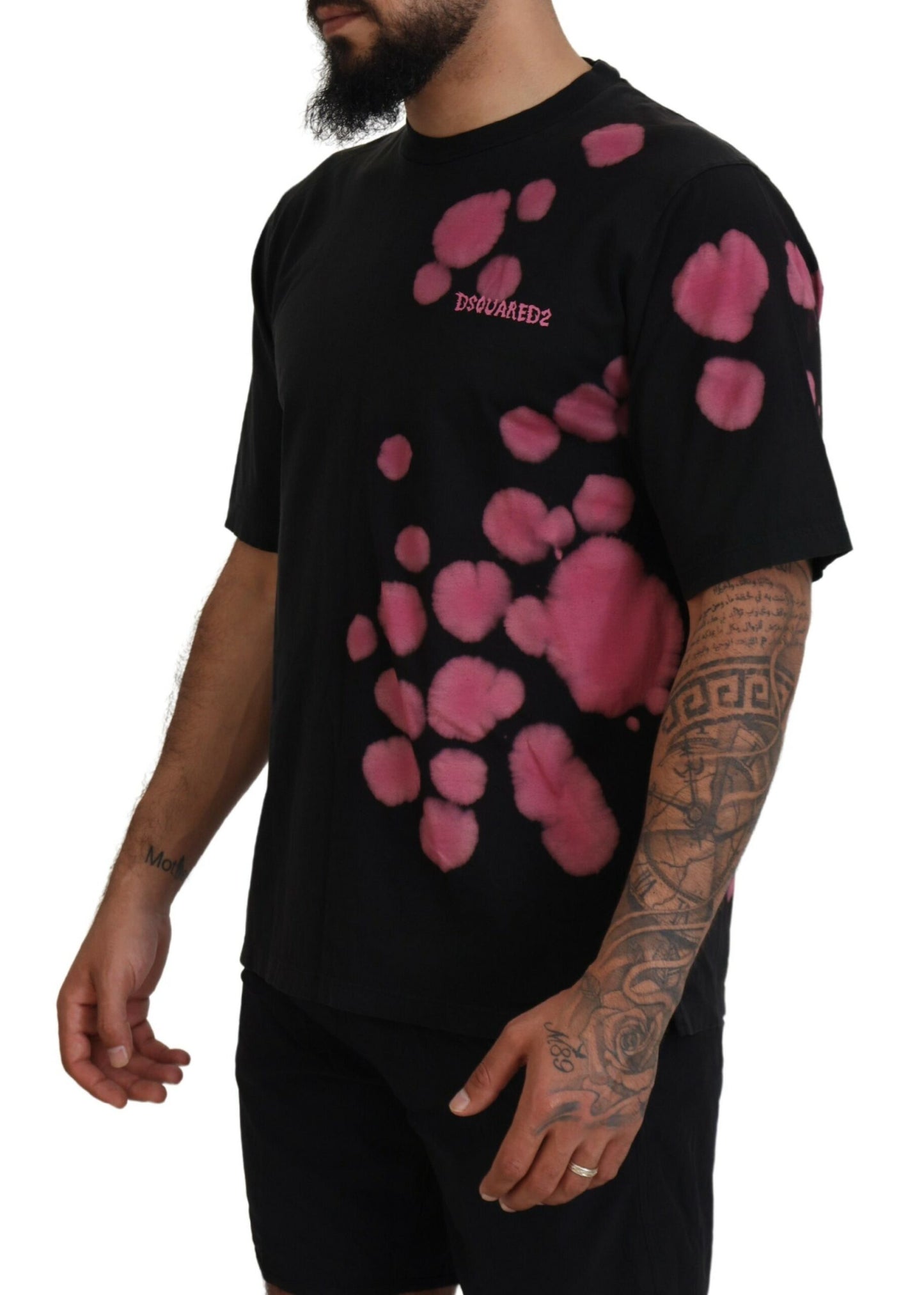 Dsquared² Black and pink cotton short sleeve round neck t-shirt