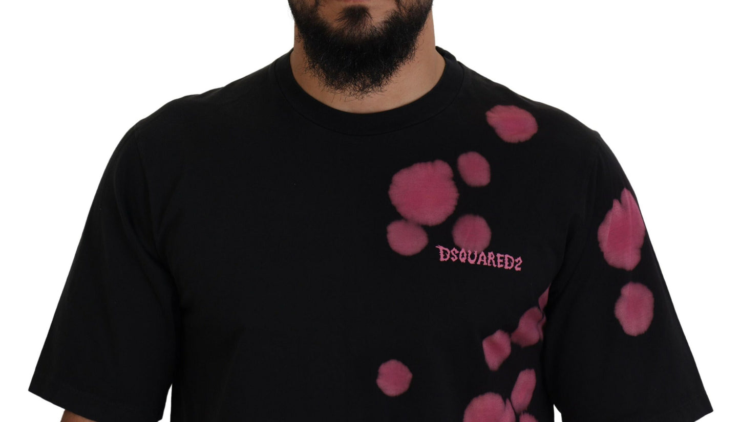 Dsquared² Black and pink cotton short sleeve round neck t-shirt