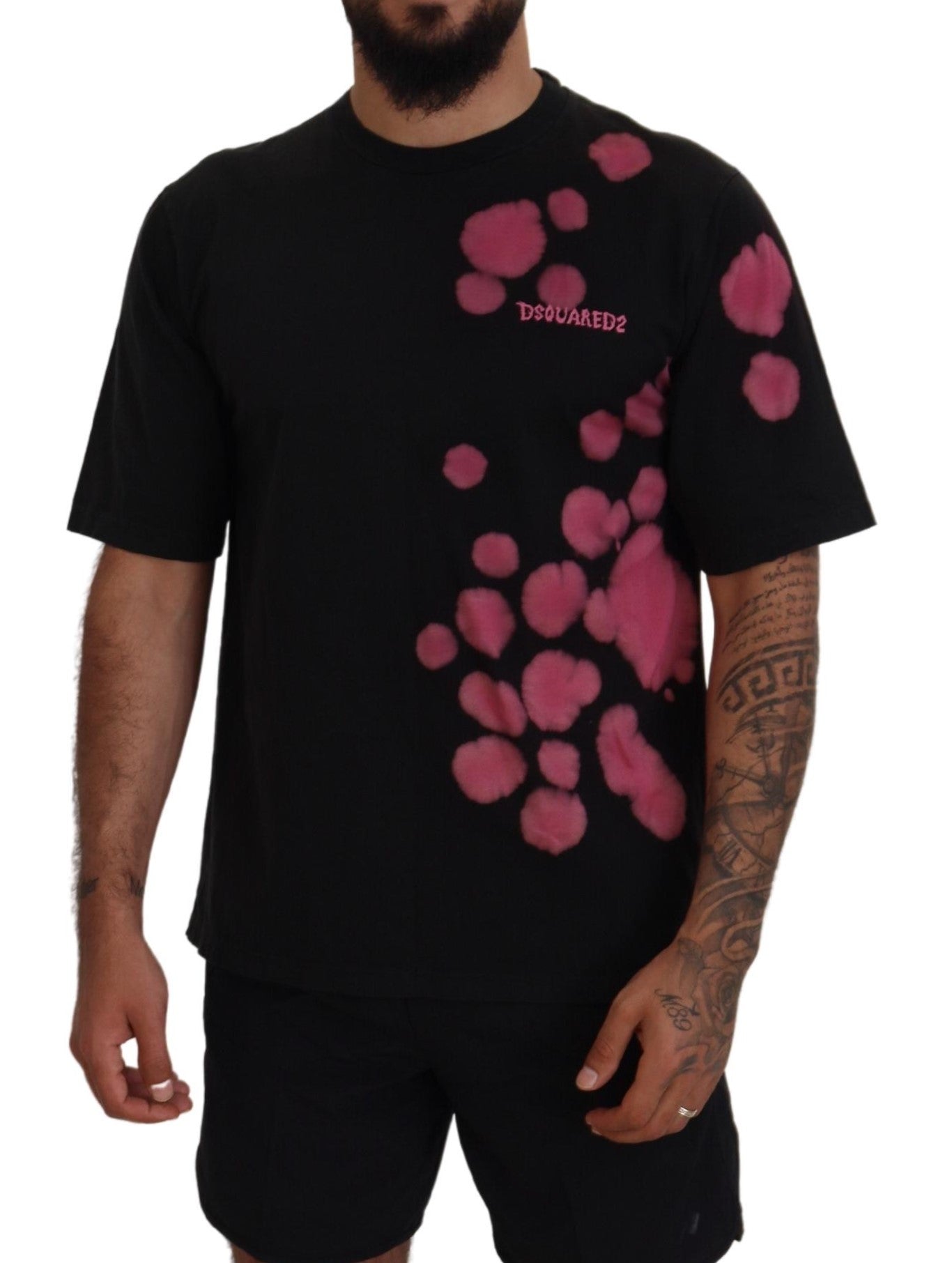 Dsquared² Black and pink cotton short sleeve round neck t-shirt