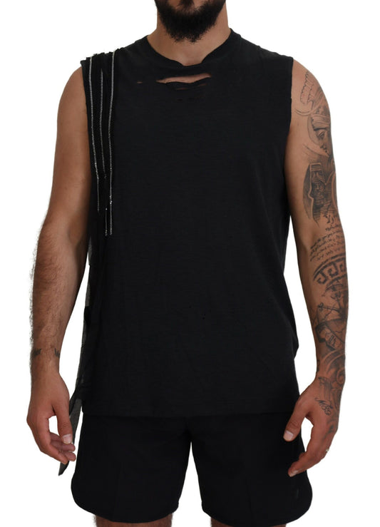 Dsquared² Schwarzes kettenverziertes ärmelloses Herren Tank-T-Shirt