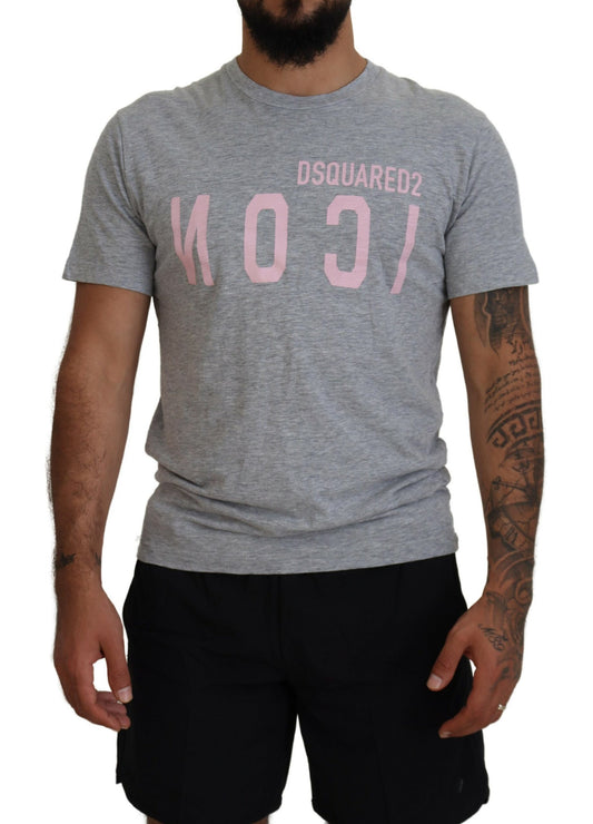 Dsquared² Graues Logo-Baumwoll-T-Shirt mit kurzen Ärmeln und Rundhalsausschnitt