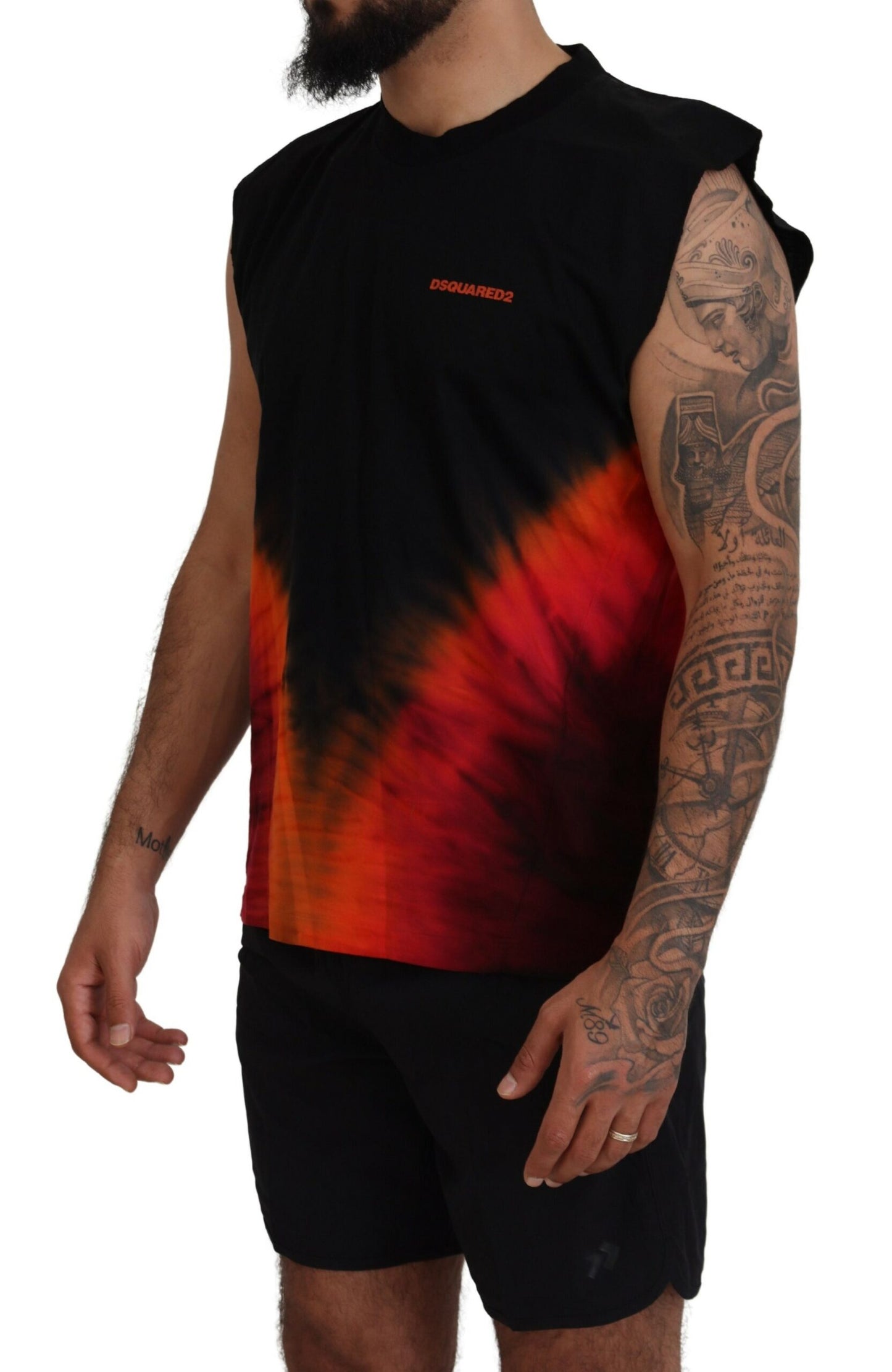 Dsquared² Black and orange cotton sleeveless tank t-shirt