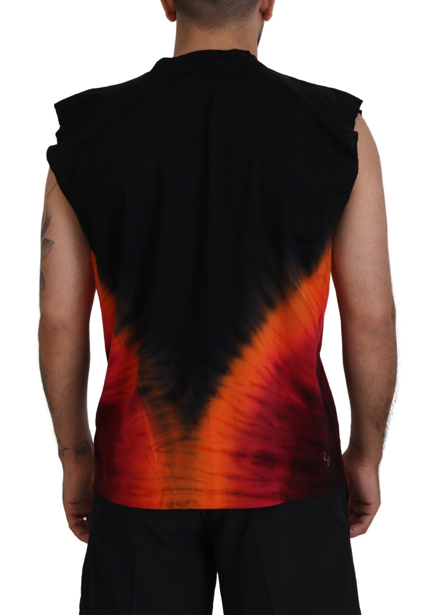 Dsquared² Black and orange cotton sleeveless tank t-shirt