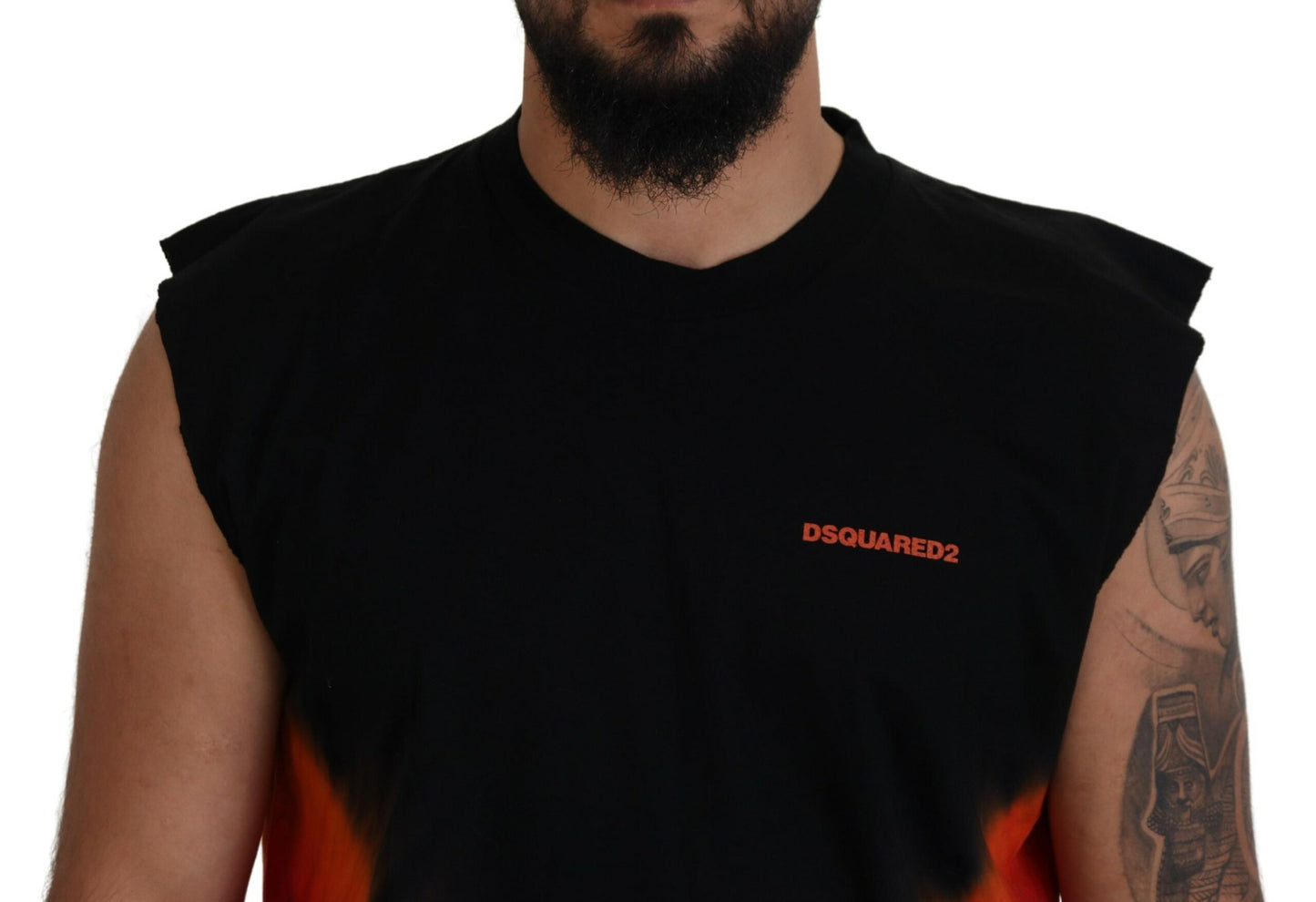 Dsquared² Black and orange cotton sleeveless tank t-shirt