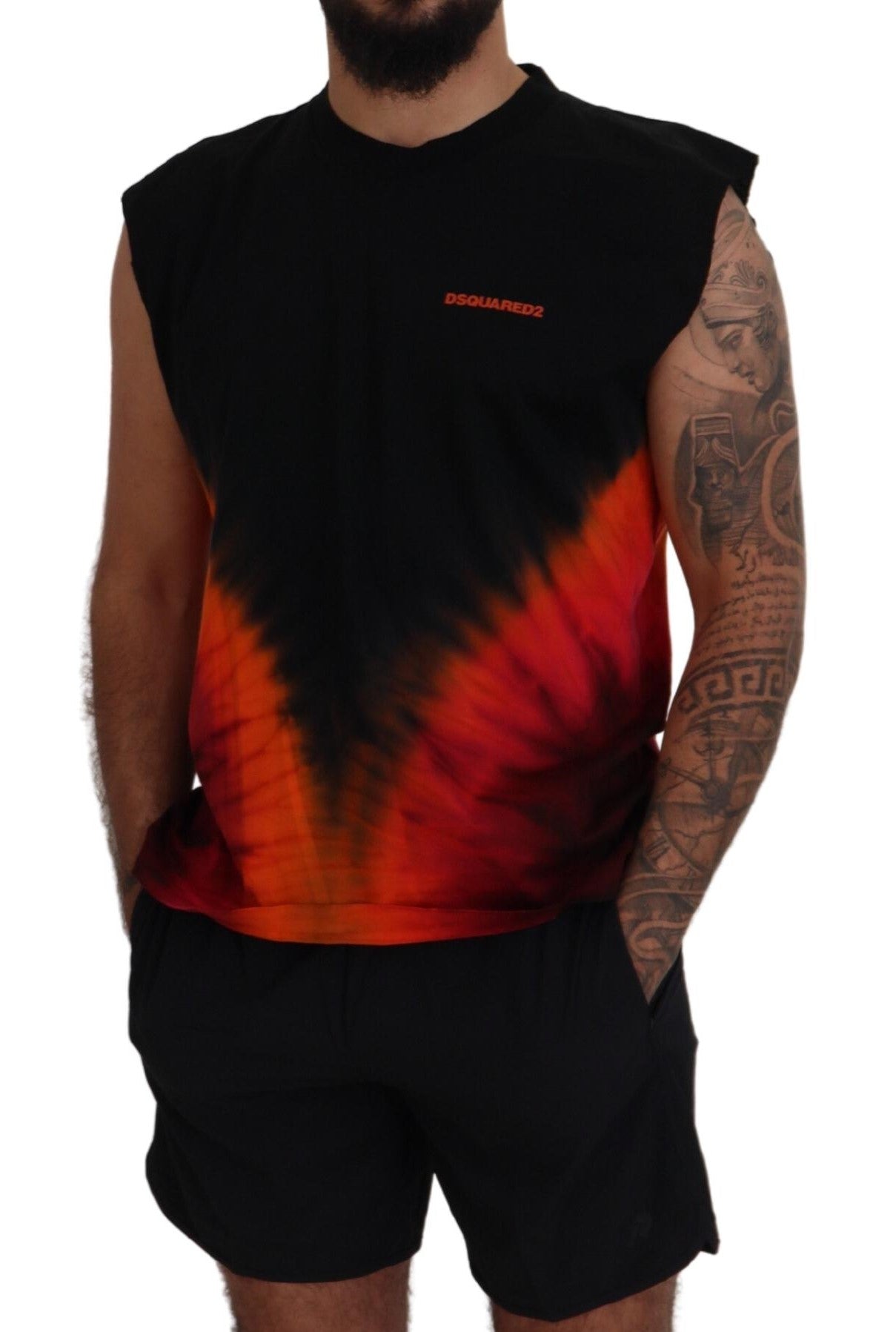 Dsquared² Black and orange cotton sleeveless tank t-shirt