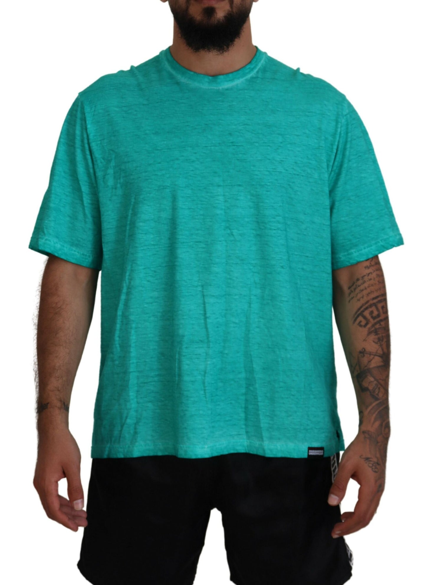 Dsquared² Light green cotton and linen short sleeve T-shirt