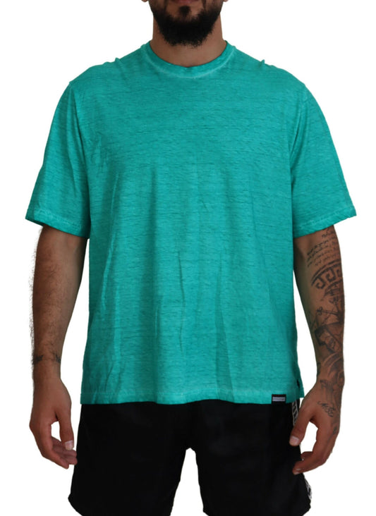 Dsquared² Light green cotton and linen short sleeve T-shirt