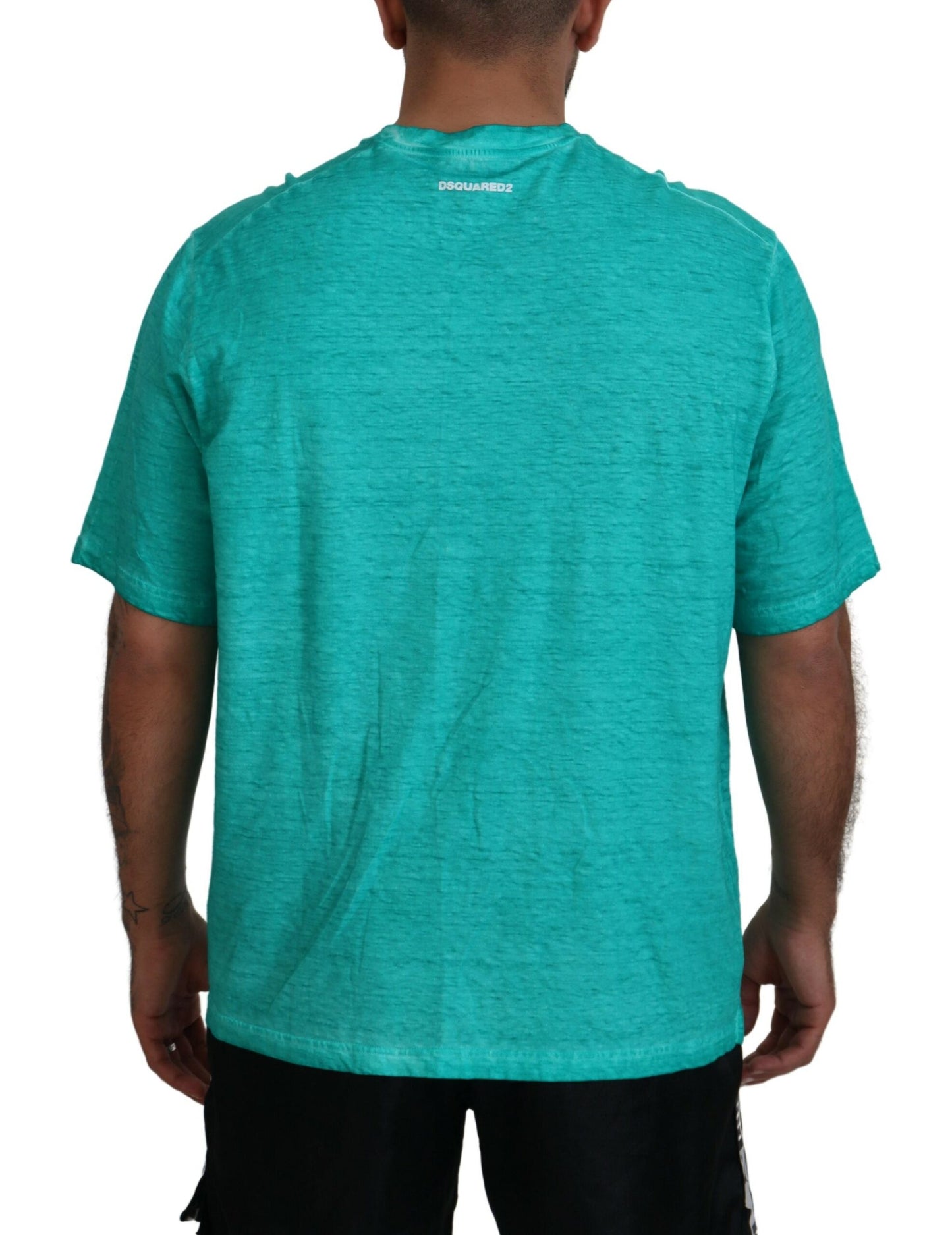 Dsquared² Light green cotton and linen short sleeve T-shirt