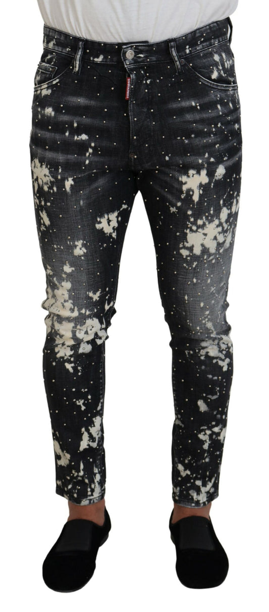 Dsquared² Grey Wash White Splash Print Skinny Denim Farkut