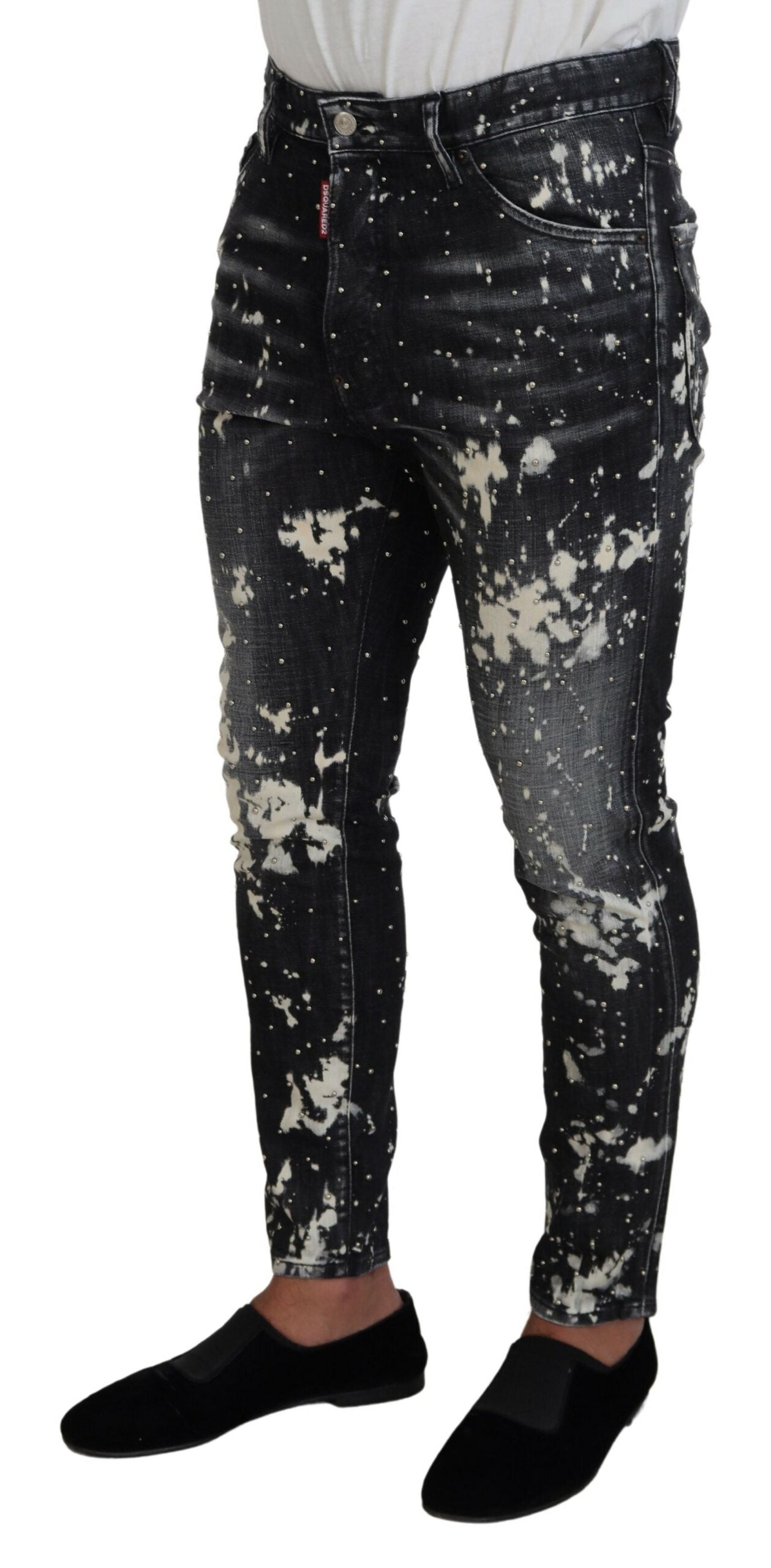 Dsquared² Graue Waschung Weiße Splash Print Skinny Denim Jeans