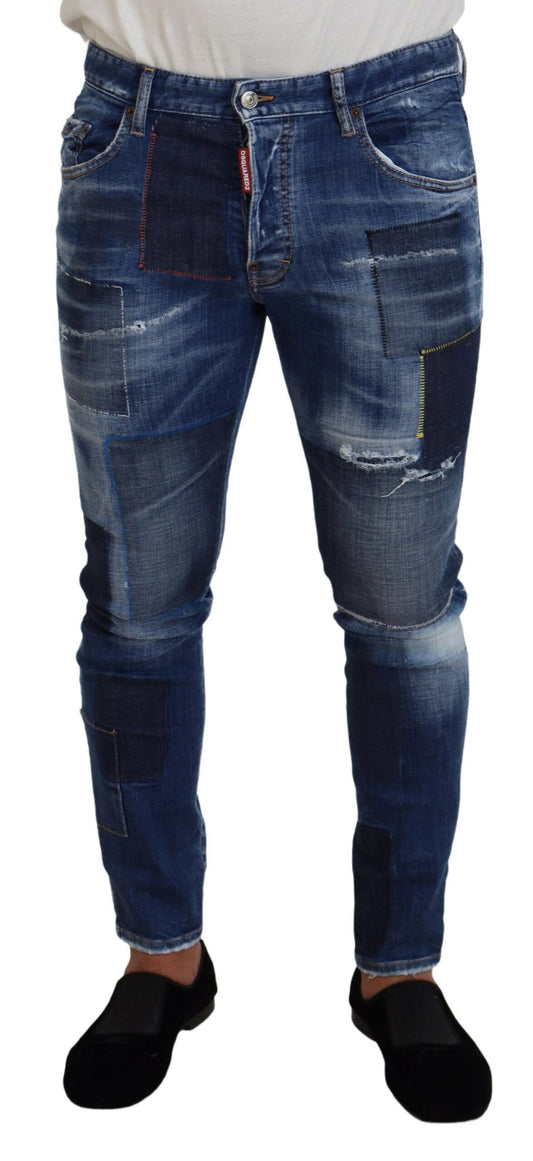 Dsquared² Blue Washed Patchwork Skinny Men's Denim Jeans