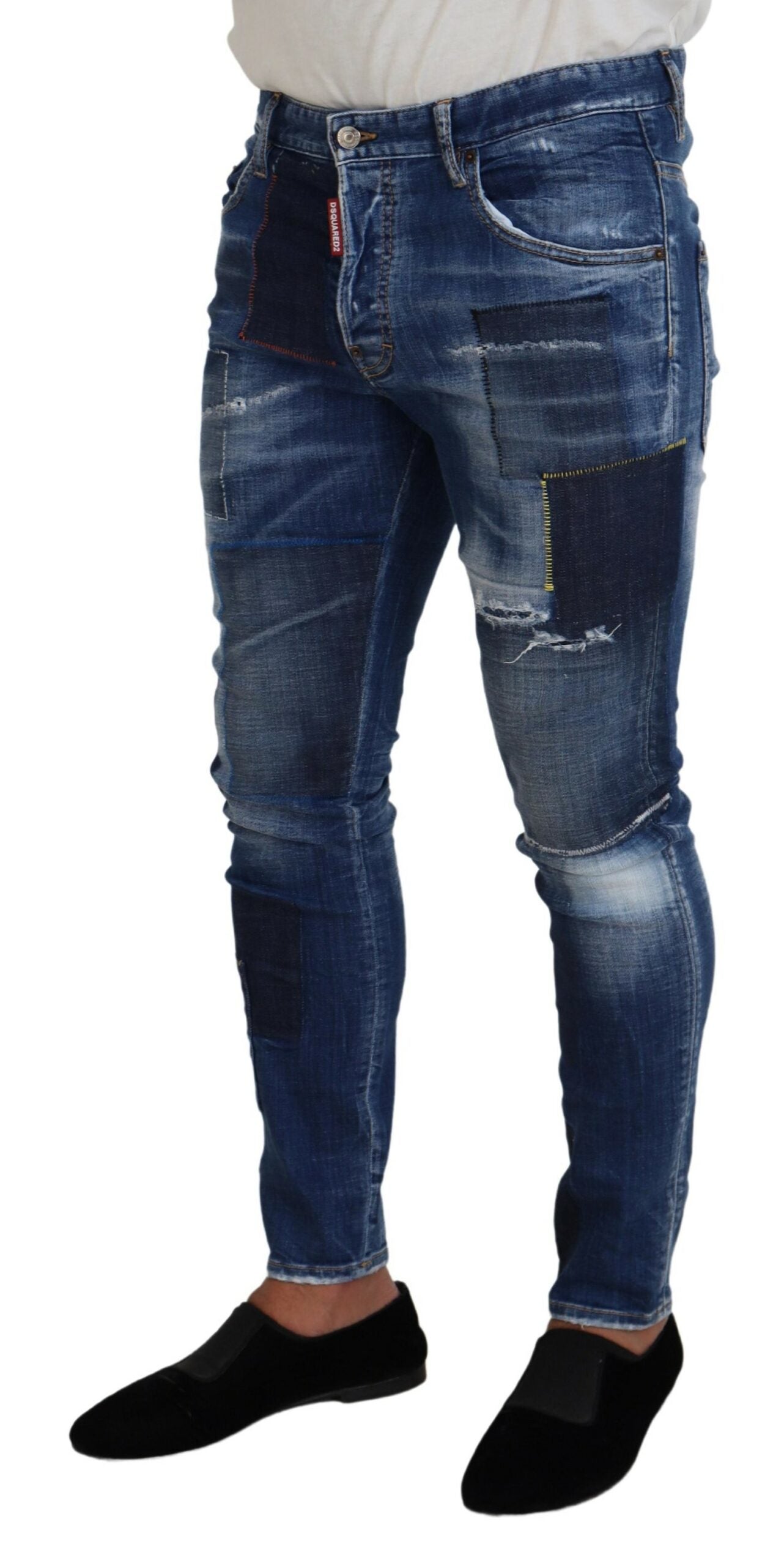 Dsquared² Blau gewaschene Patchwork Skinny Herren Denim Jeans