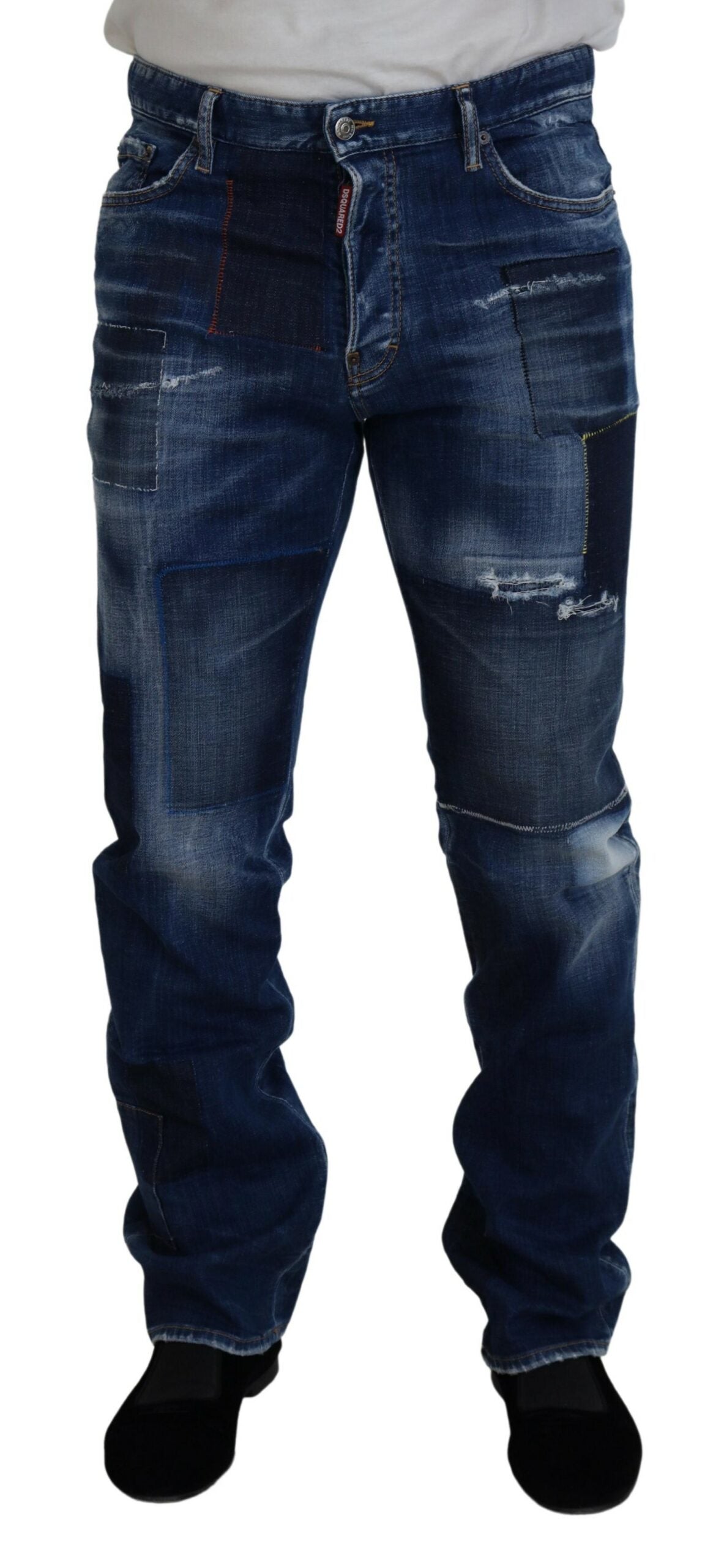 Dsquared² Blaue gewaschene Patchwork-Denimjeans mit gerader Passform