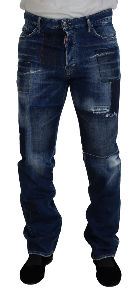 Dsquared² Blue washed patchwork denim jeans with straight fit