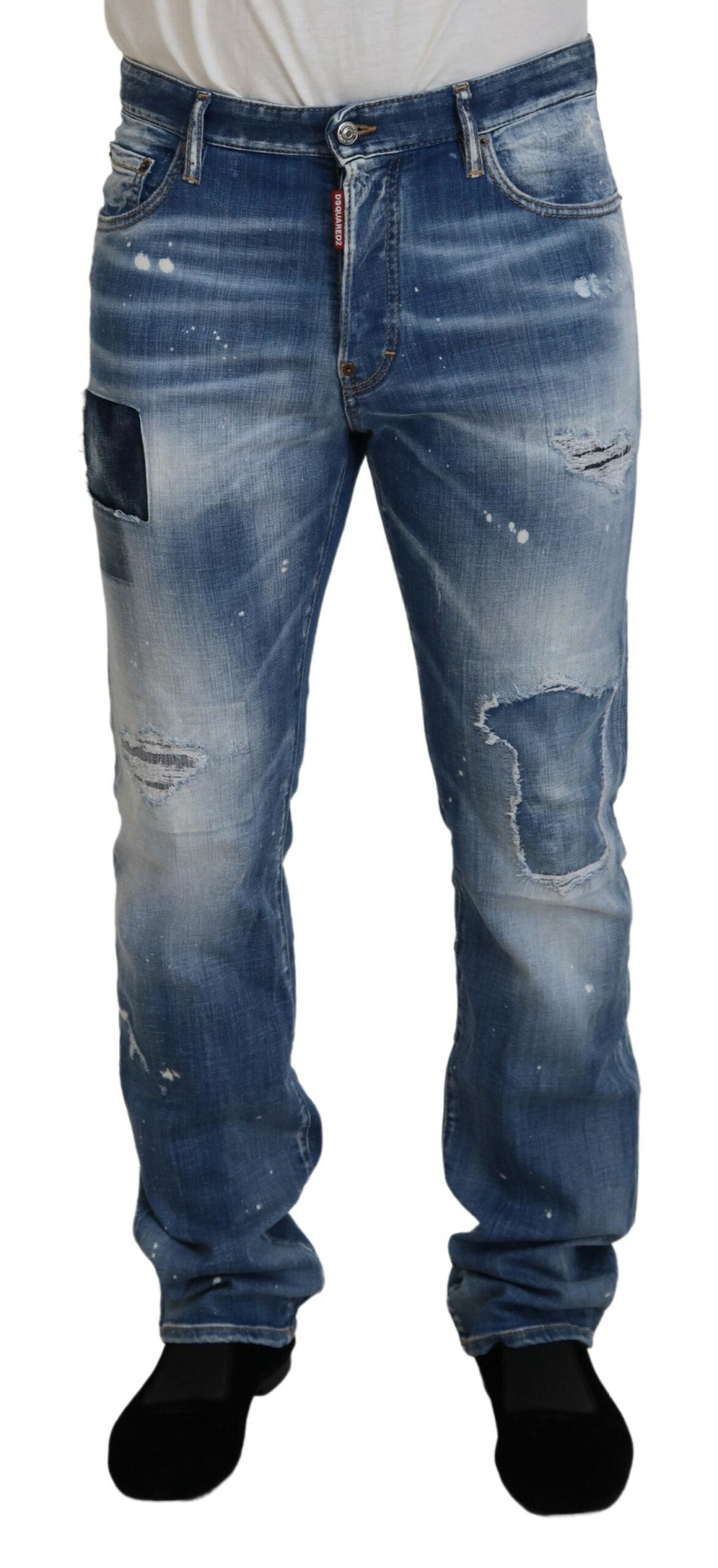 Dsquared² Blaue gewaschene zerfledderte Straight Fit Casual Denim Jeans