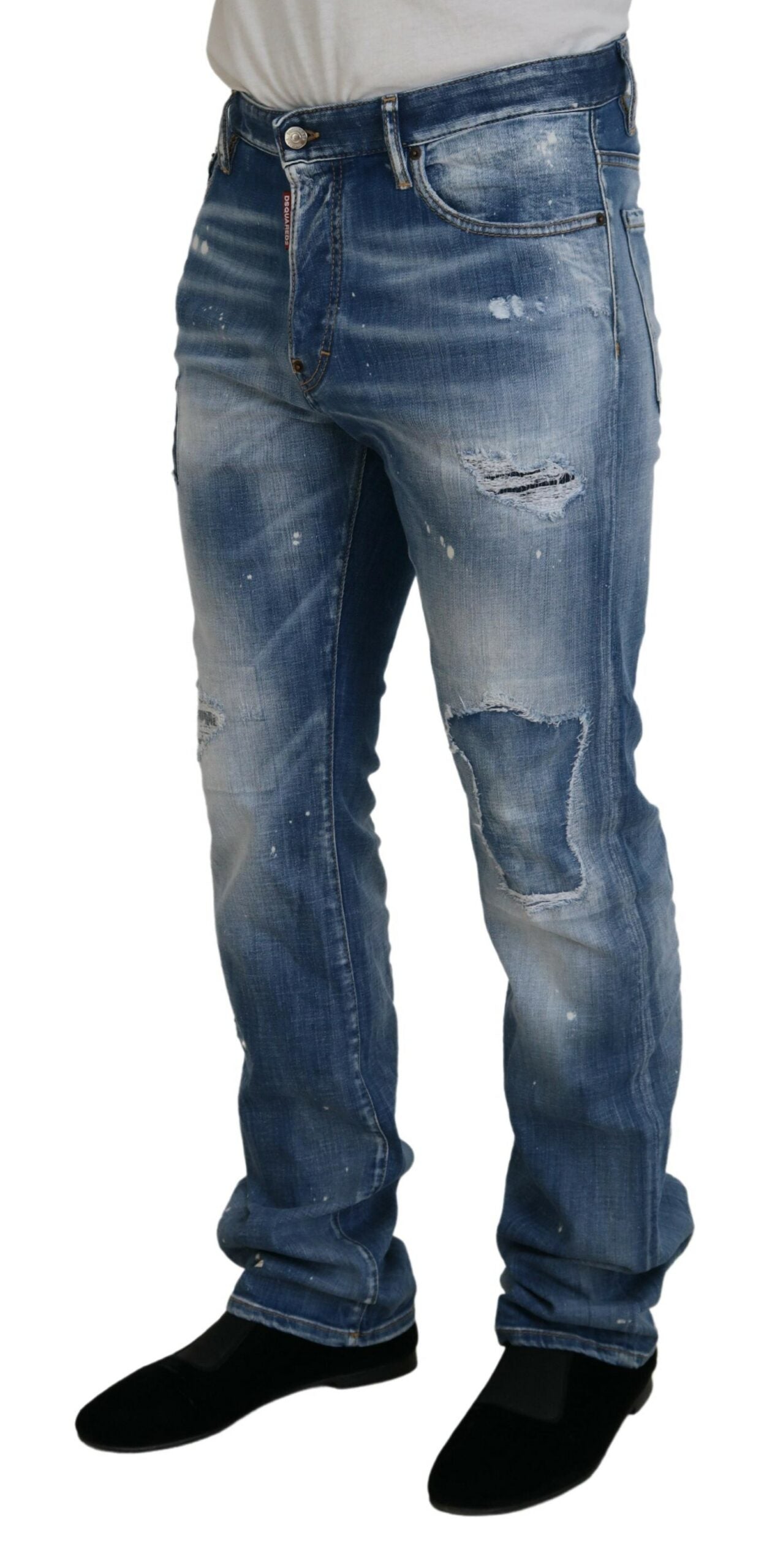 Dsquared² Blaue gewaschene zerfledderte Straight Fit Casual Denim Jeans