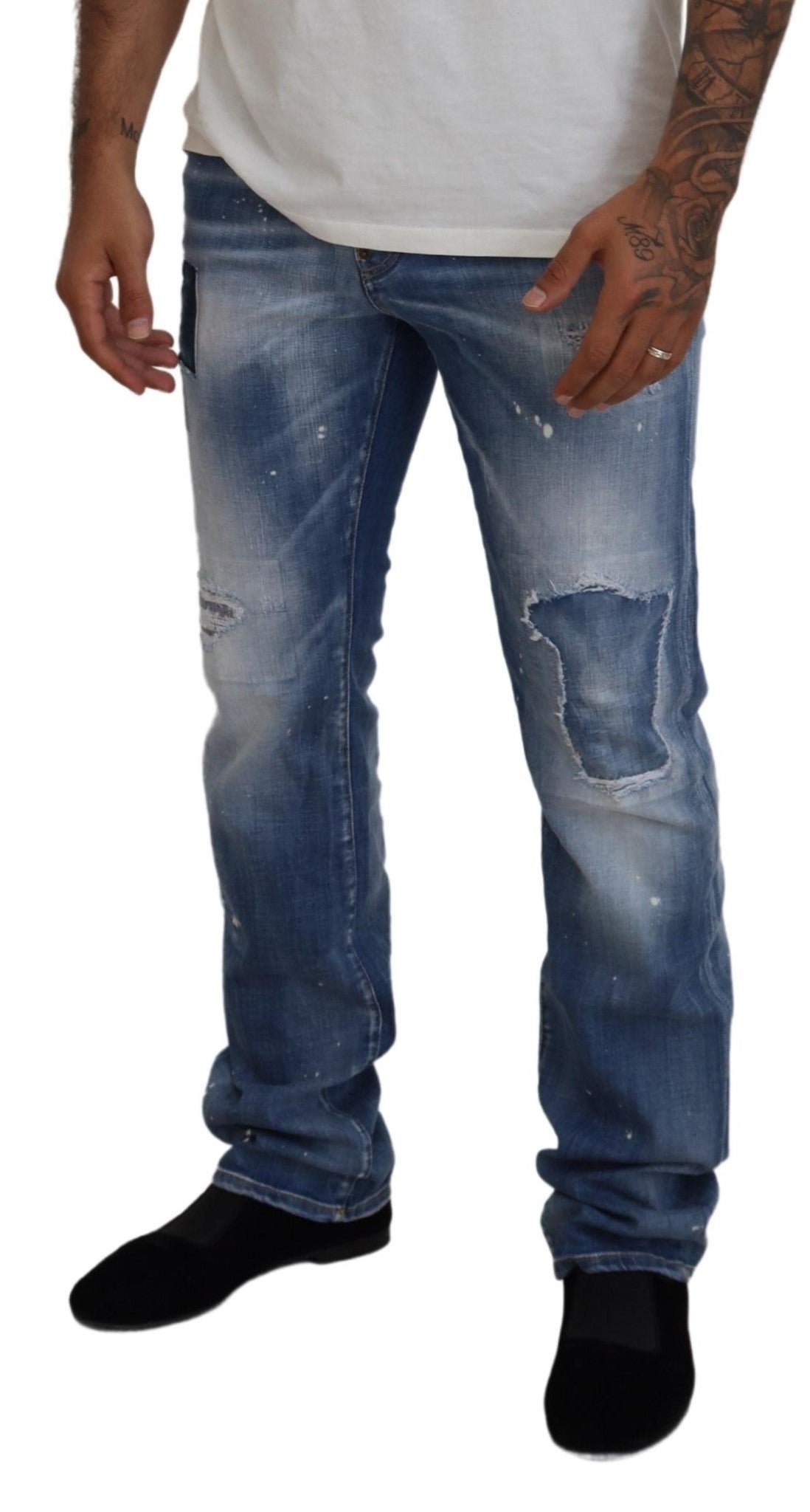 Dsquared² Blaue gewaschene zerfledderte Straight Fit Casual Denim Jeans