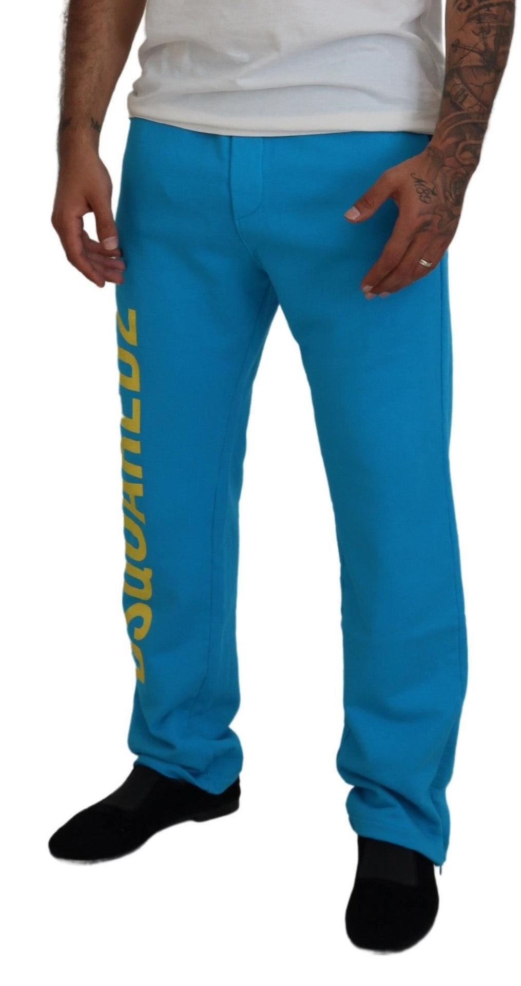 Dsquared² Light blue cotton logo print leisure trousers