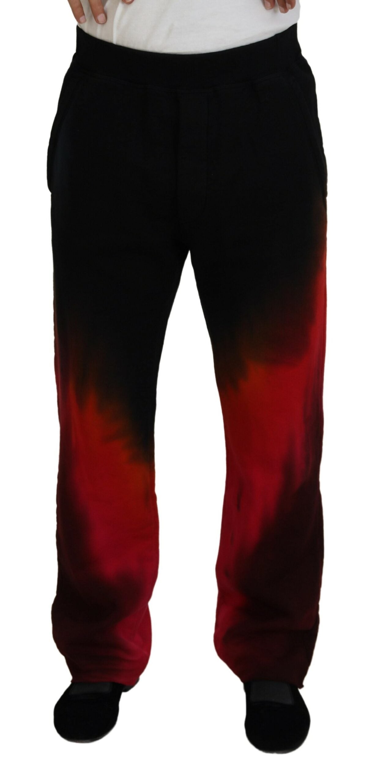 Dsquared² Black-Red Cotton Logo Print Casual Pants