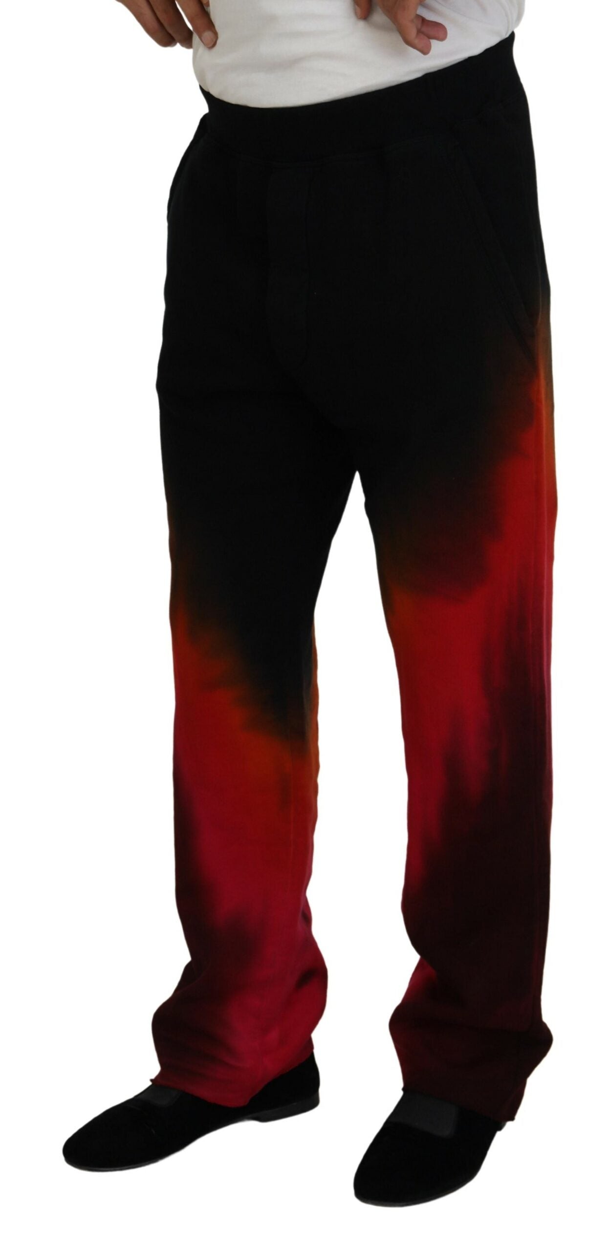 Dsquared² Black-Red Cotton Logo Print Casual Pants