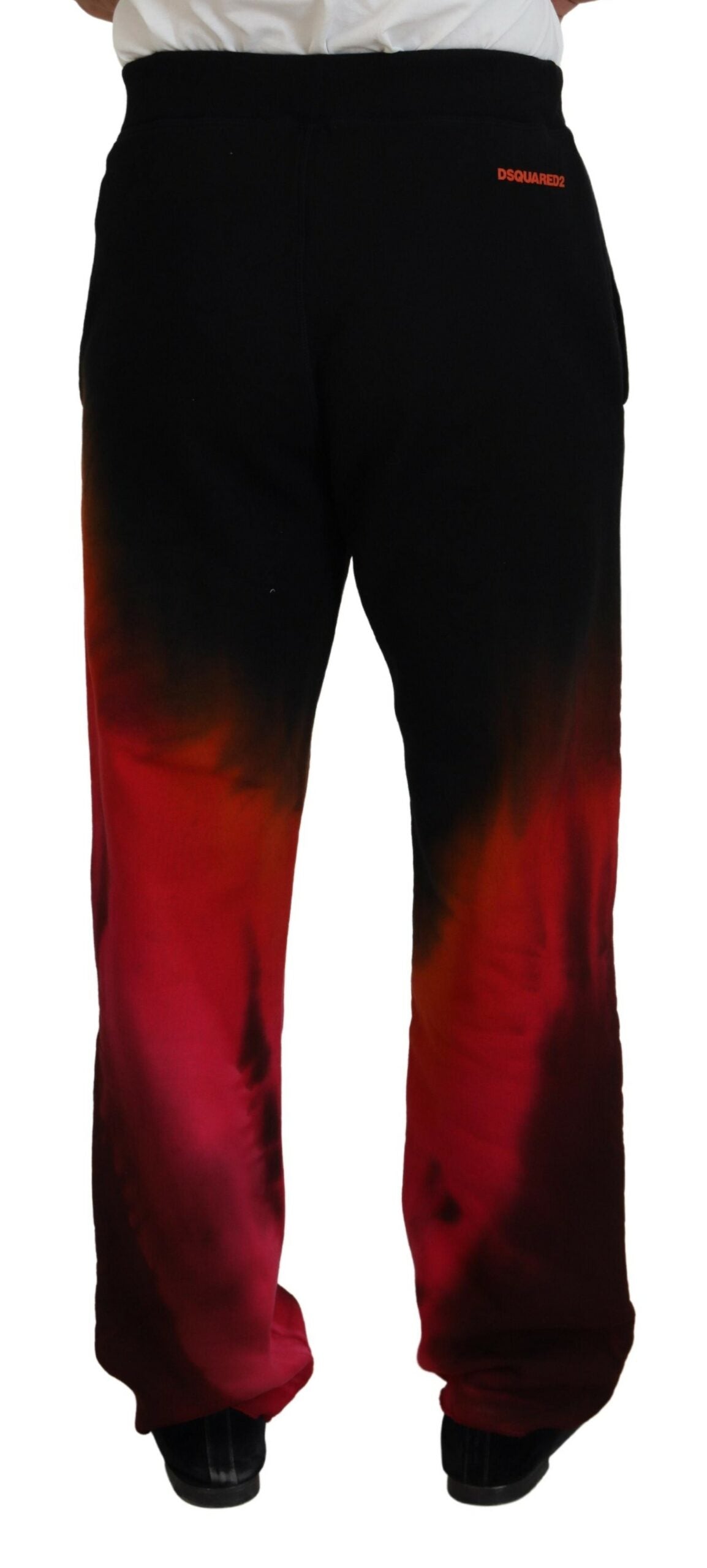 Dsquared² Black-Red Cotton Logo Print Casual Pants