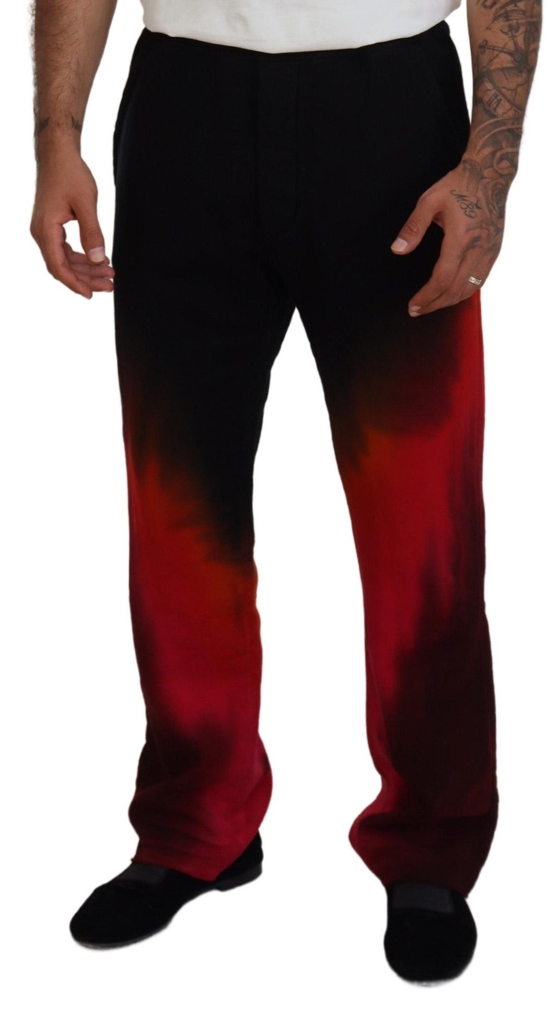 Dsquared² Black-Red Cotton Logo Print Casual Pants