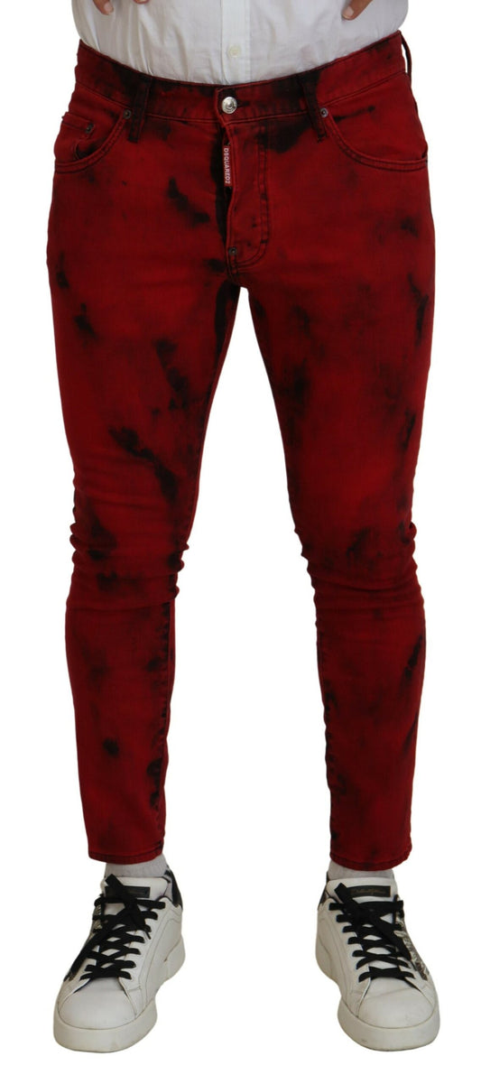 Dsquared² Red Cotton Tie Dye Skinny Casual Denim Farkut