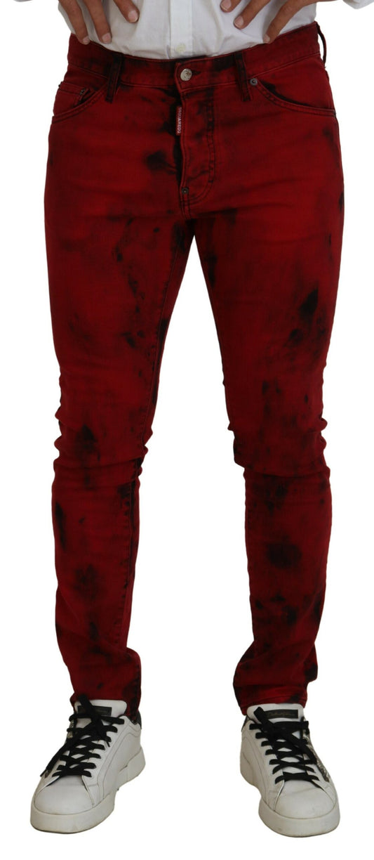 Dsquared² Red Cotton Tie Dye Skinny Casual Miesten Denim Farkut