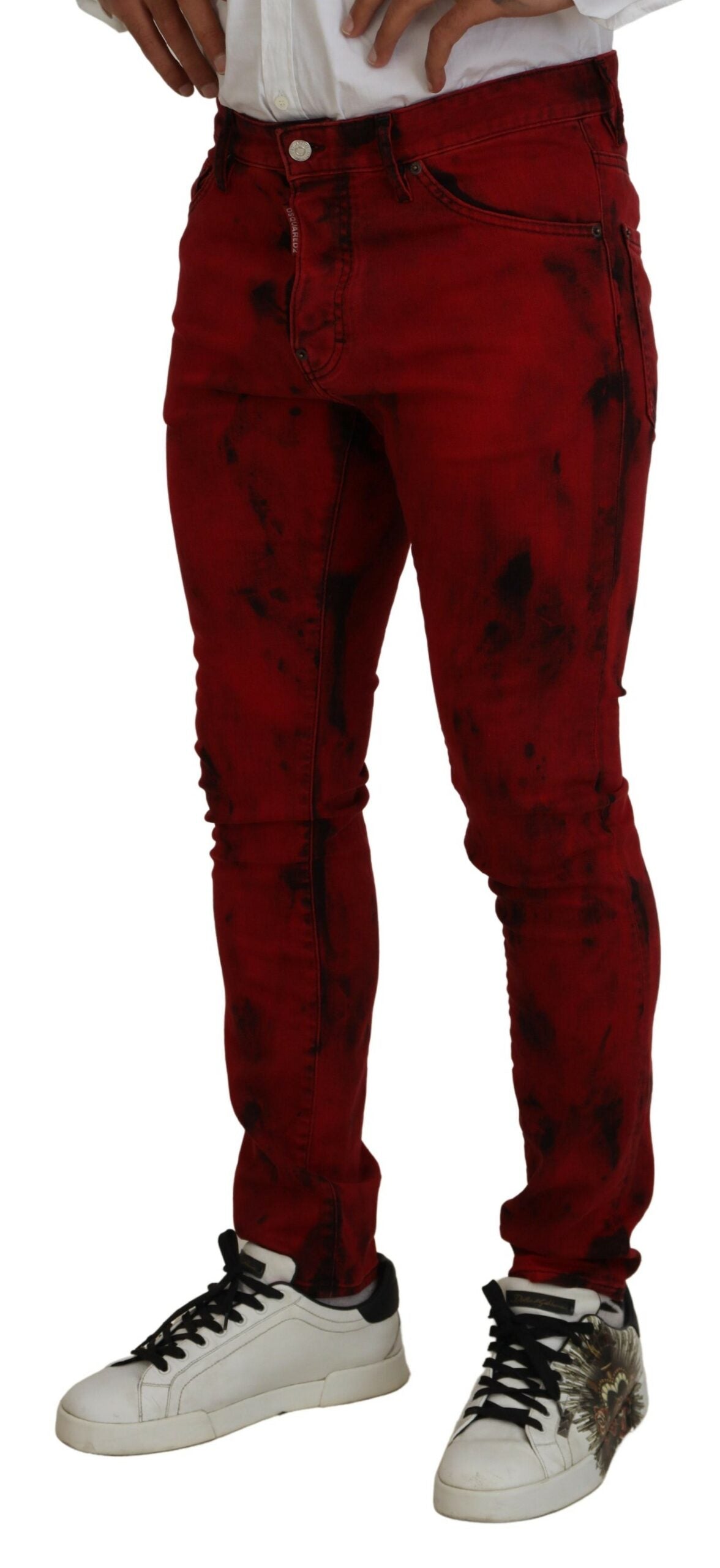 Dsquared² Red Cotton Tie Dye Skinny Casual Men Denim Jeans