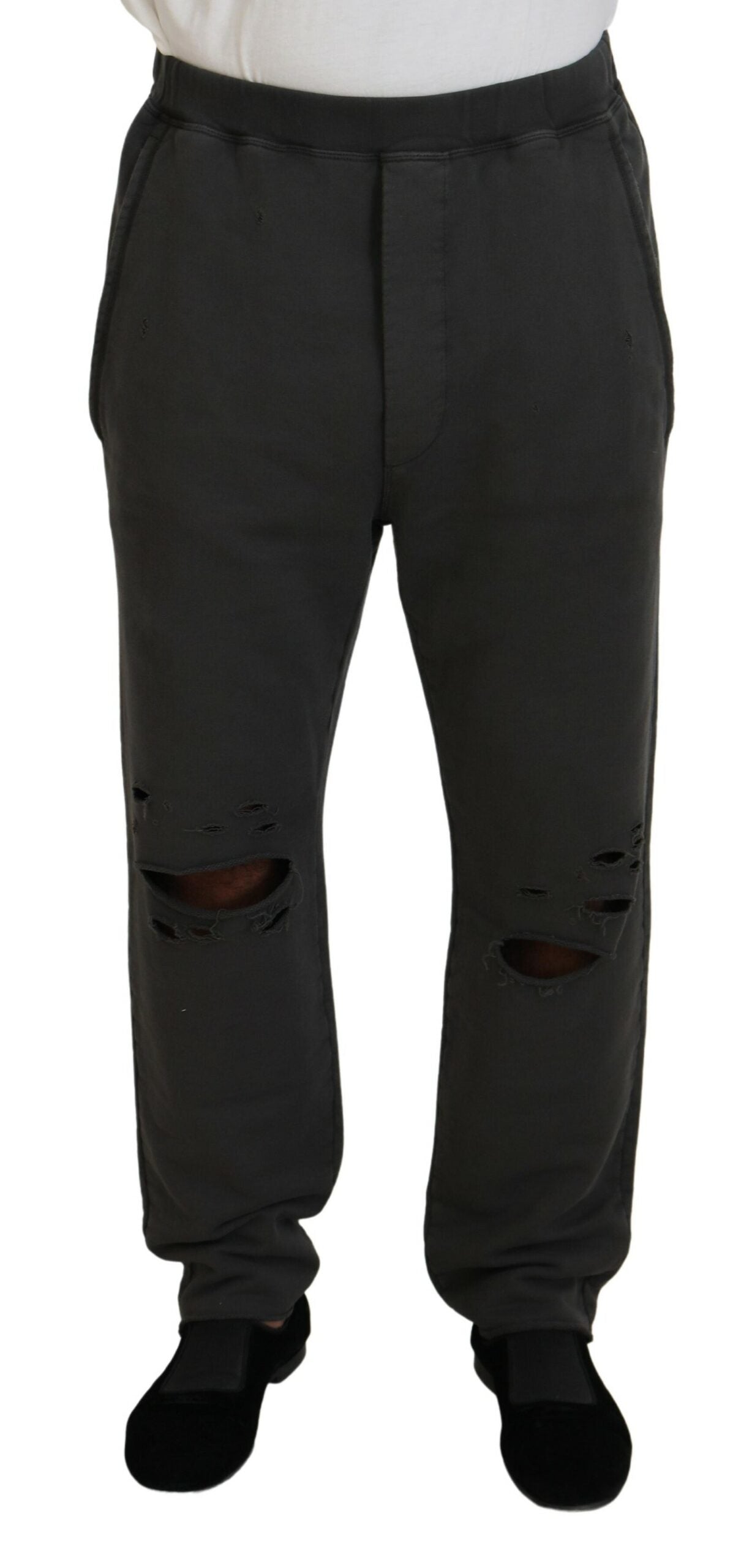 Dsquared² Dark Grey Cotton Men Casual Ripped Pants