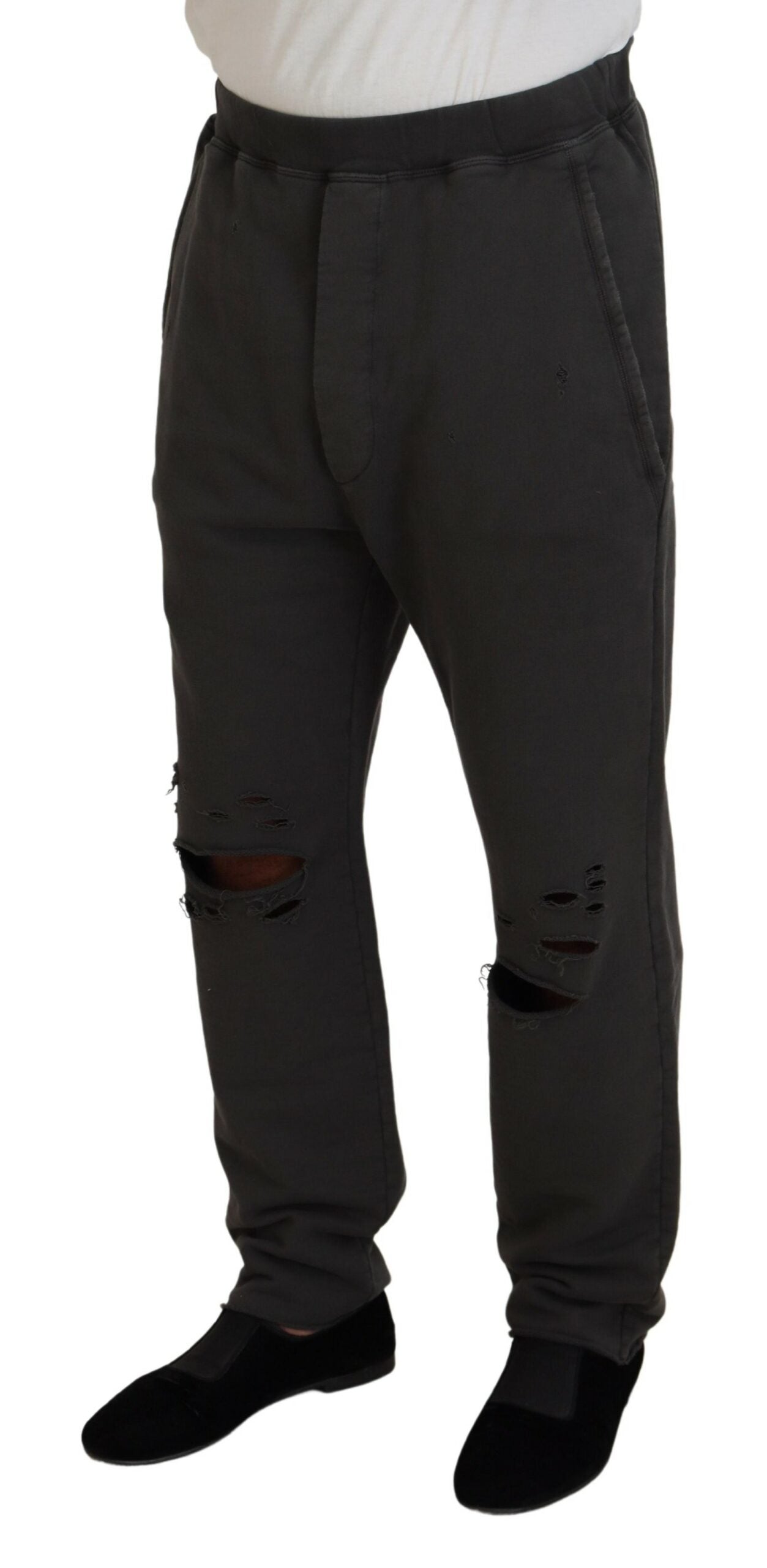 Dsquared² Dark Grey Cotton Men Casual Ripped Pants