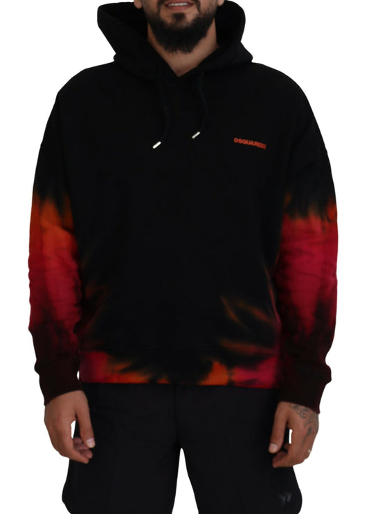 Dsquared² Black Red Cotton Hooded Tie Dye Sweater