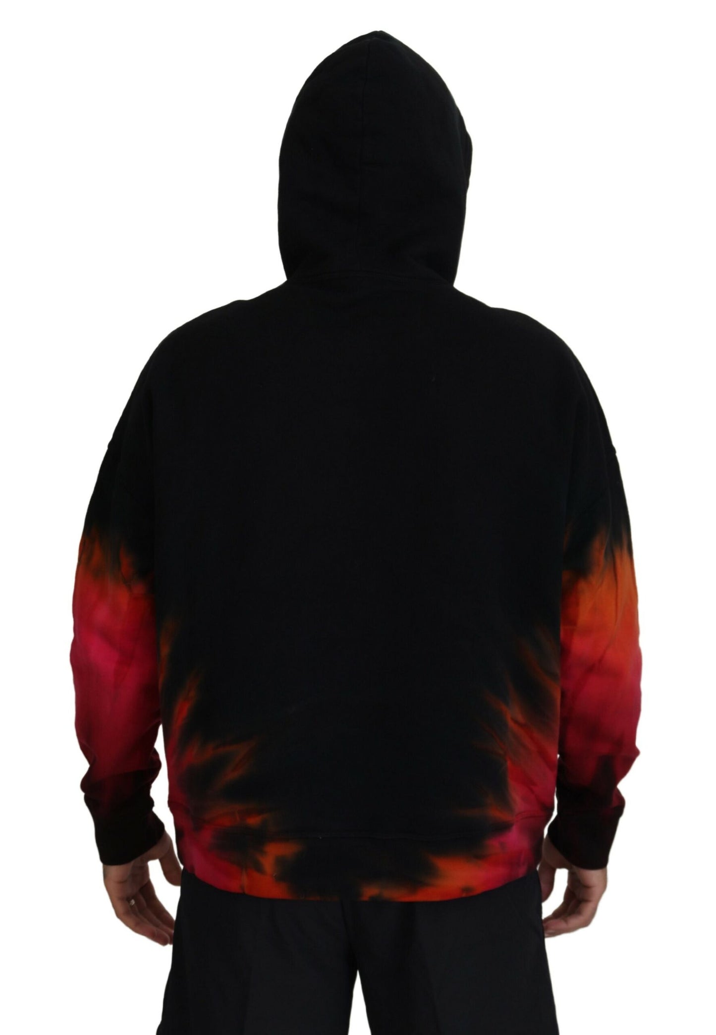 Dsquared² Black Red Cotton Hooded Tie Dye Sweater