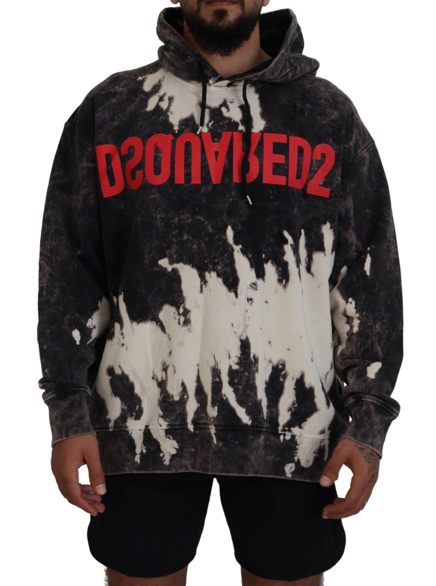 Dsquared² Grey Wash Hoodie Printed Men Sweater