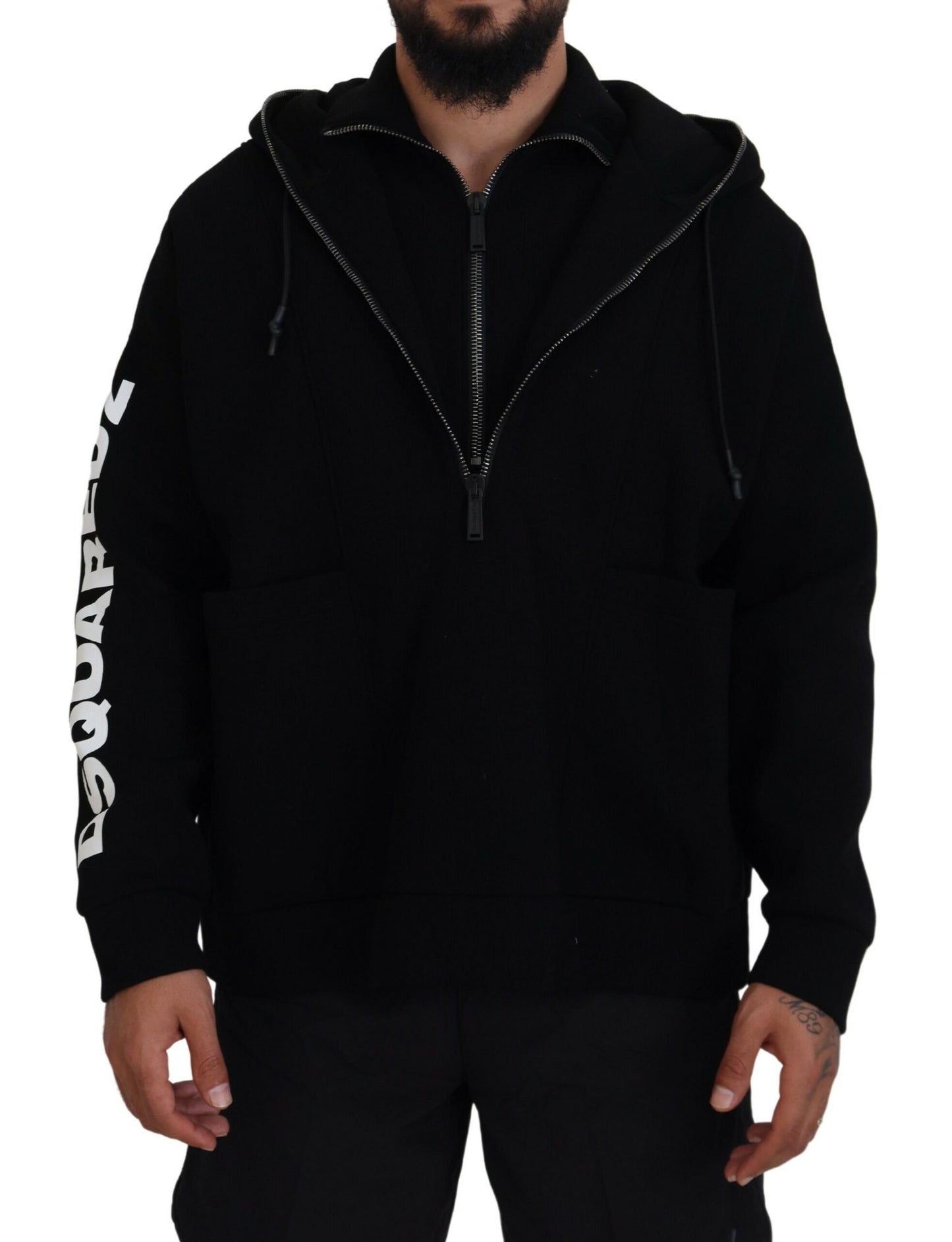 Dsquared² Black sweater with printed sleeves and double zip