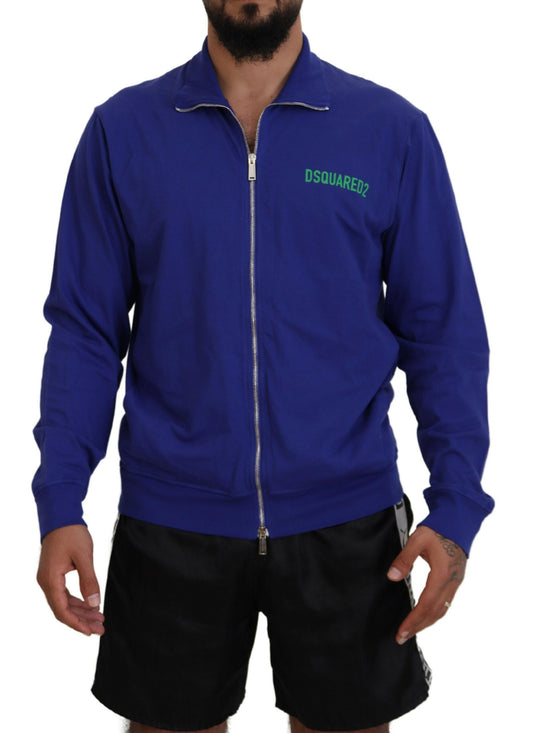 Dsquared² Blue Cotton Collar Full Zip Sweater for Men