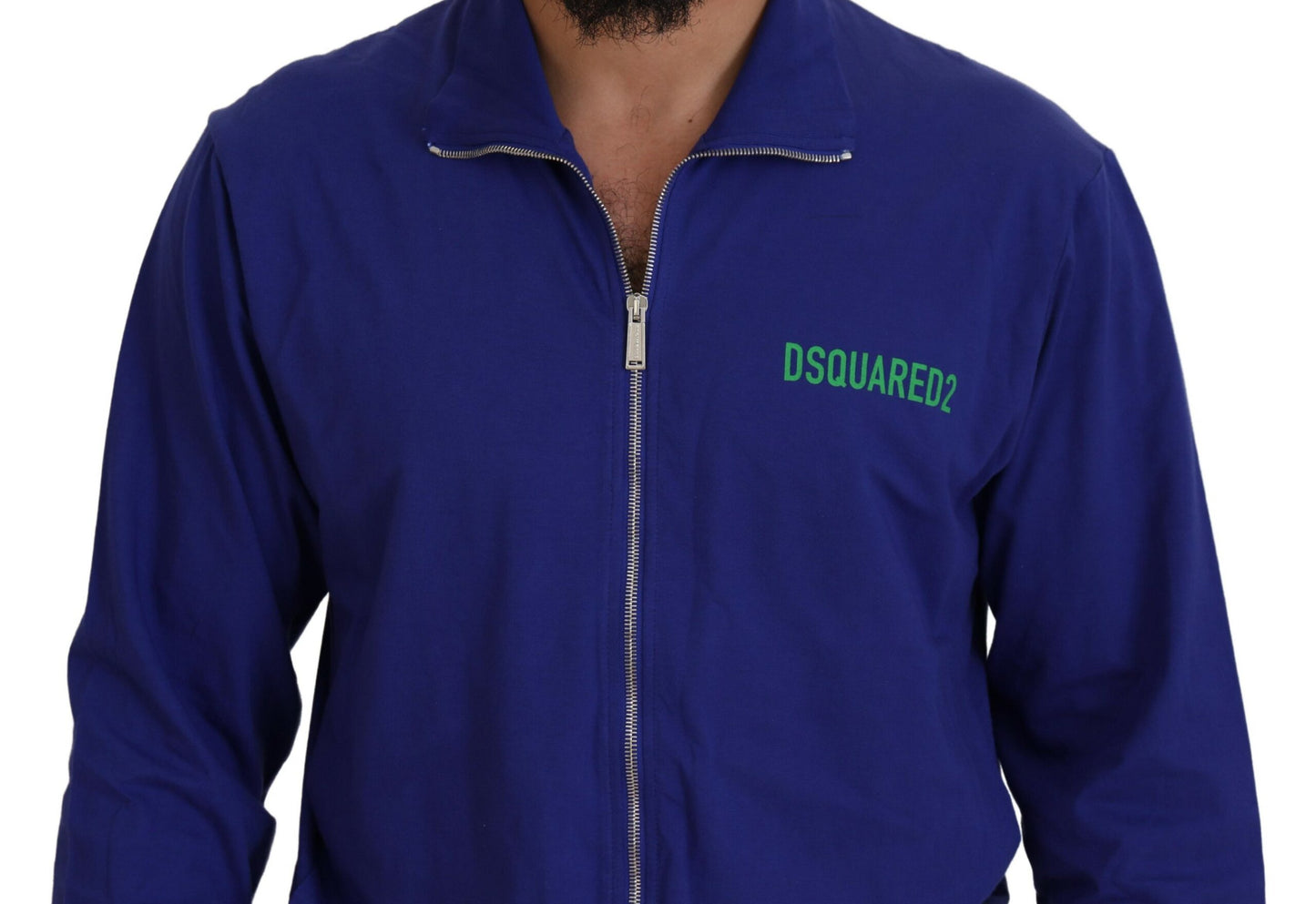 Dsquared² Blue Cotton Collar Full Zip Sweater for Men