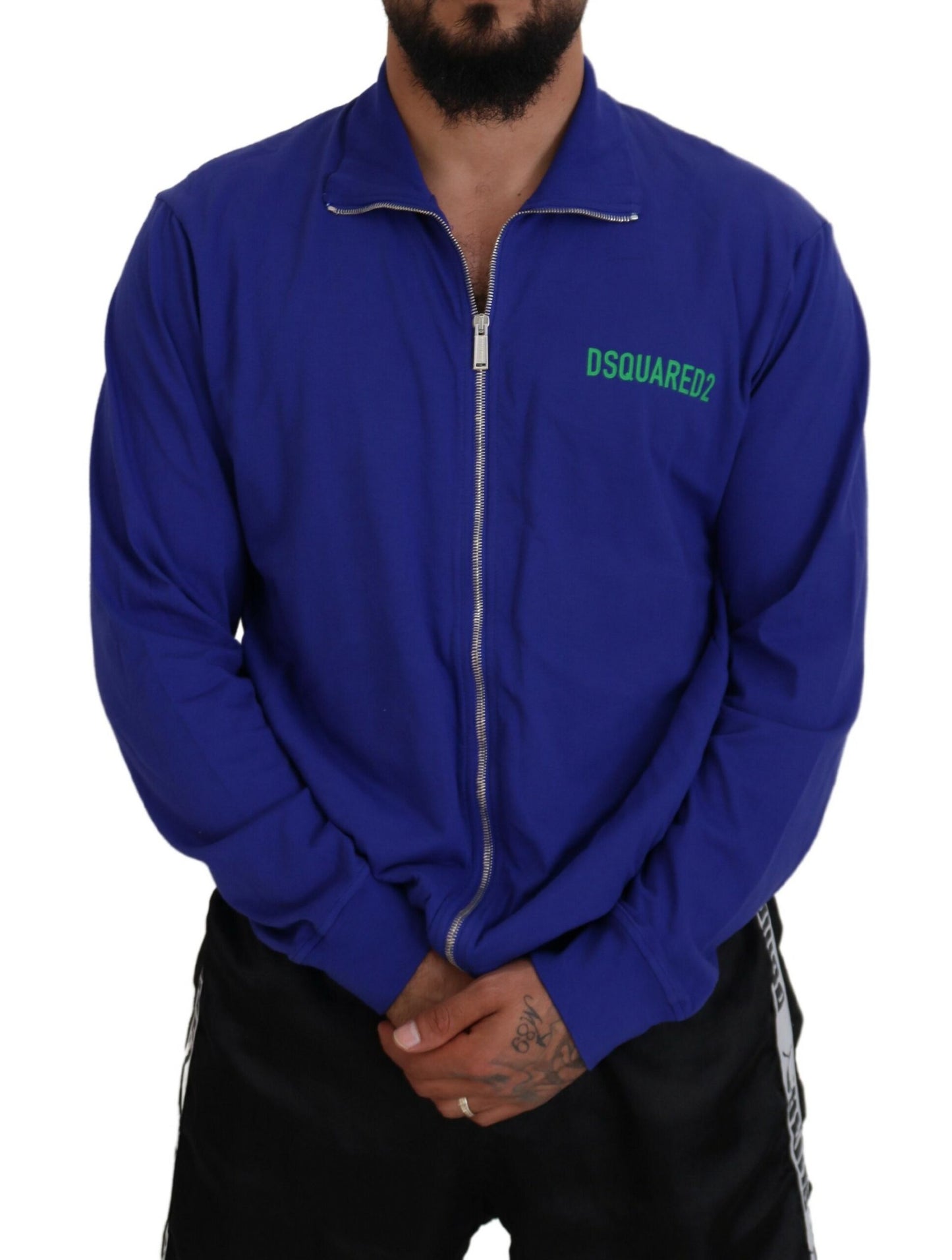 Dsquared² Blue Cotton Collar Full Zip Sweater for Men