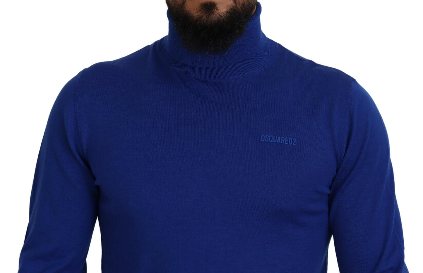 Dsquared² Blauer Rollkragenpullover mit Logodruck und langen Ärmeln