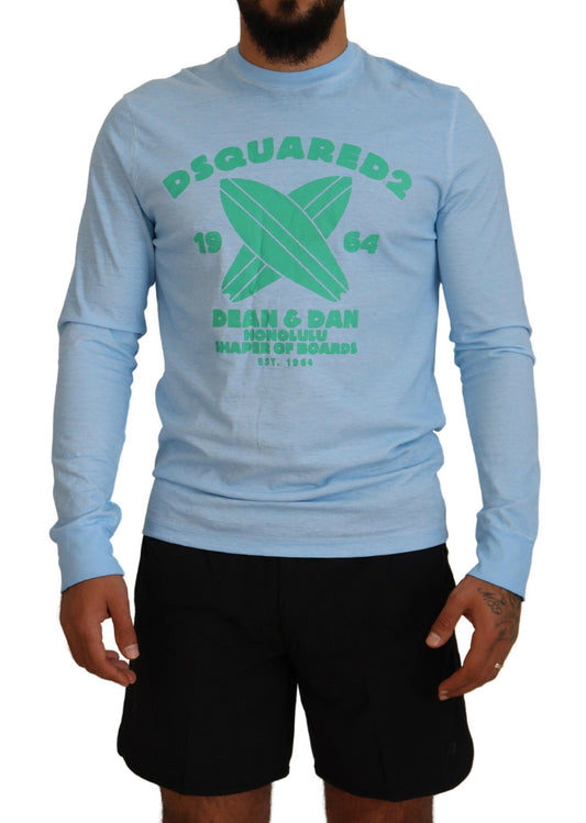 Dsquared² Light Blue Printed Long Sleeve Sweater for Men