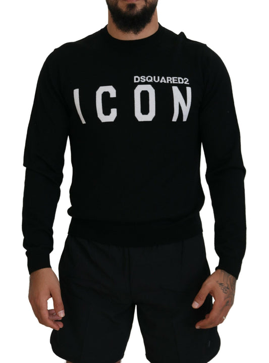 Dsquared² Schwarzer Logo-Druck Langarm-Pullover für Männer