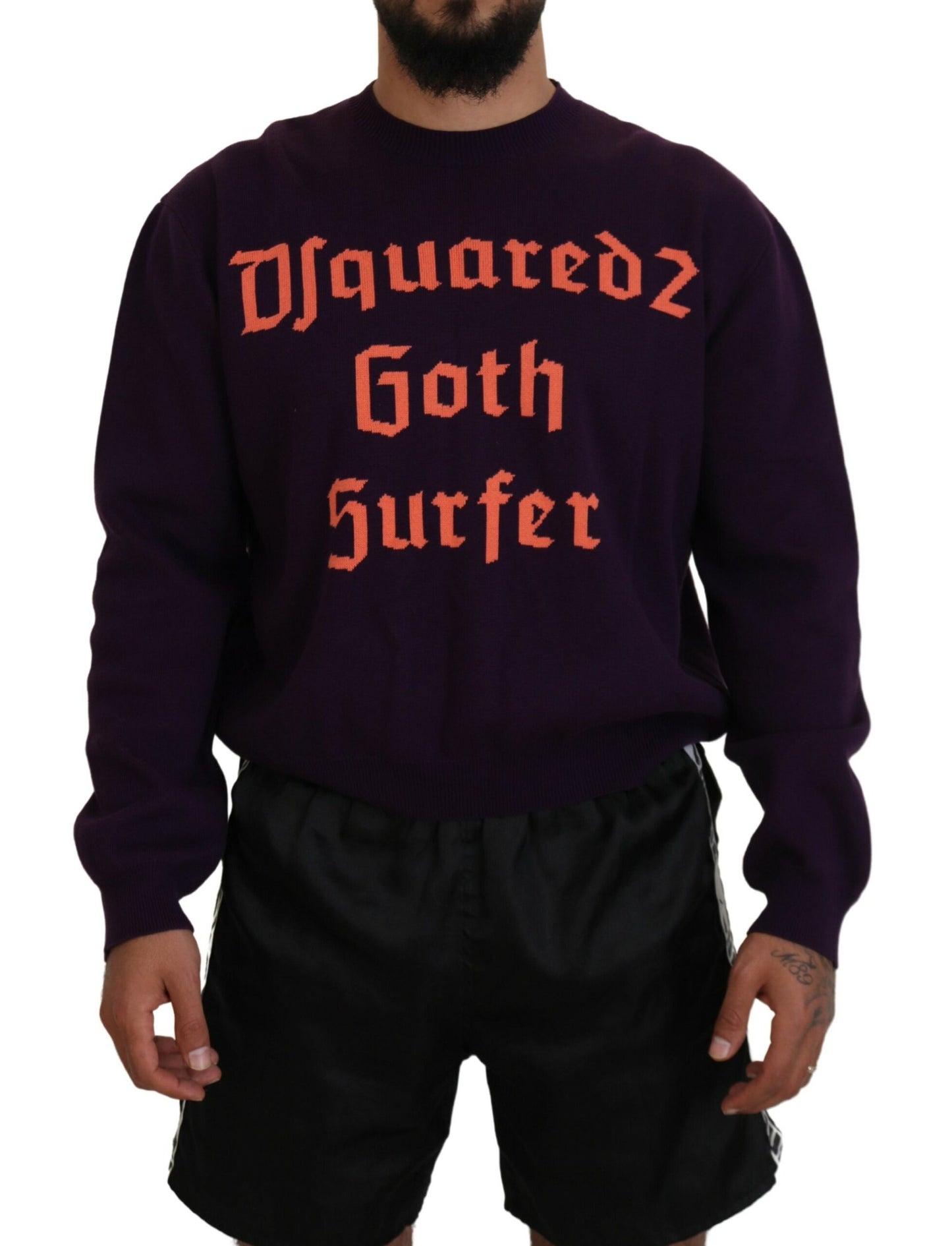 Dsquared² Purple Cotton Printed Men's Sweater Pullover