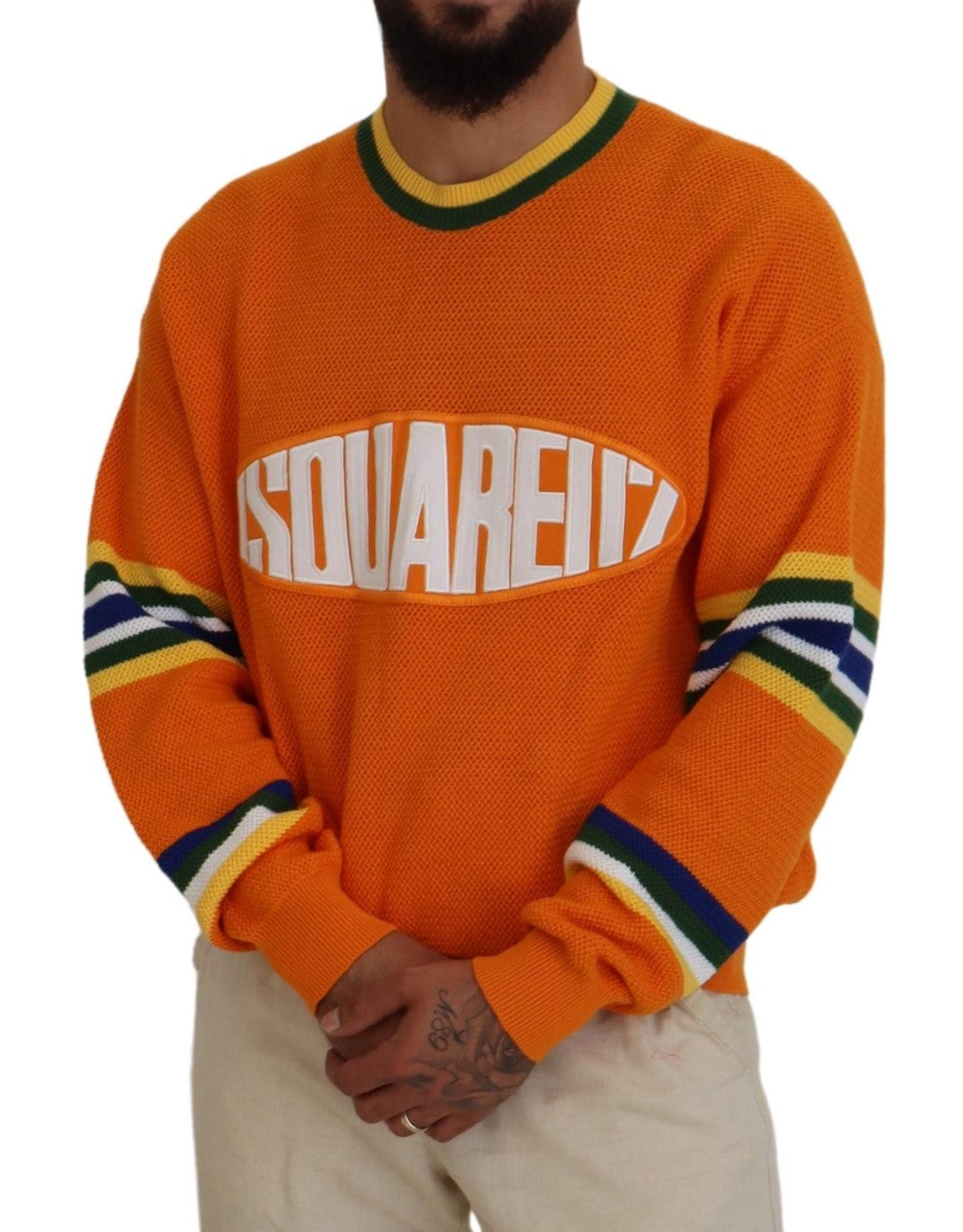 Dsquared² Orange Printed Long Sleeve Sweater for Men