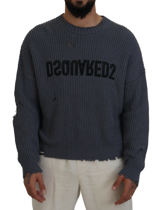 Dsquared² Grauer zerfledderter Herren Strickpullover