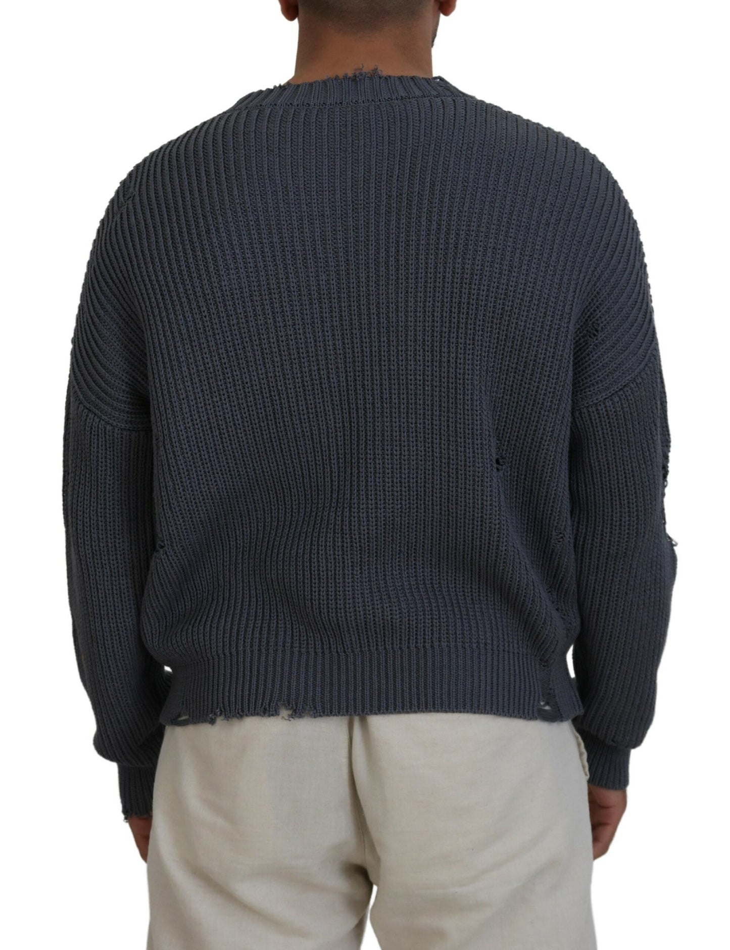 Dsquared² Grey Men's Tattered Knit Sweater