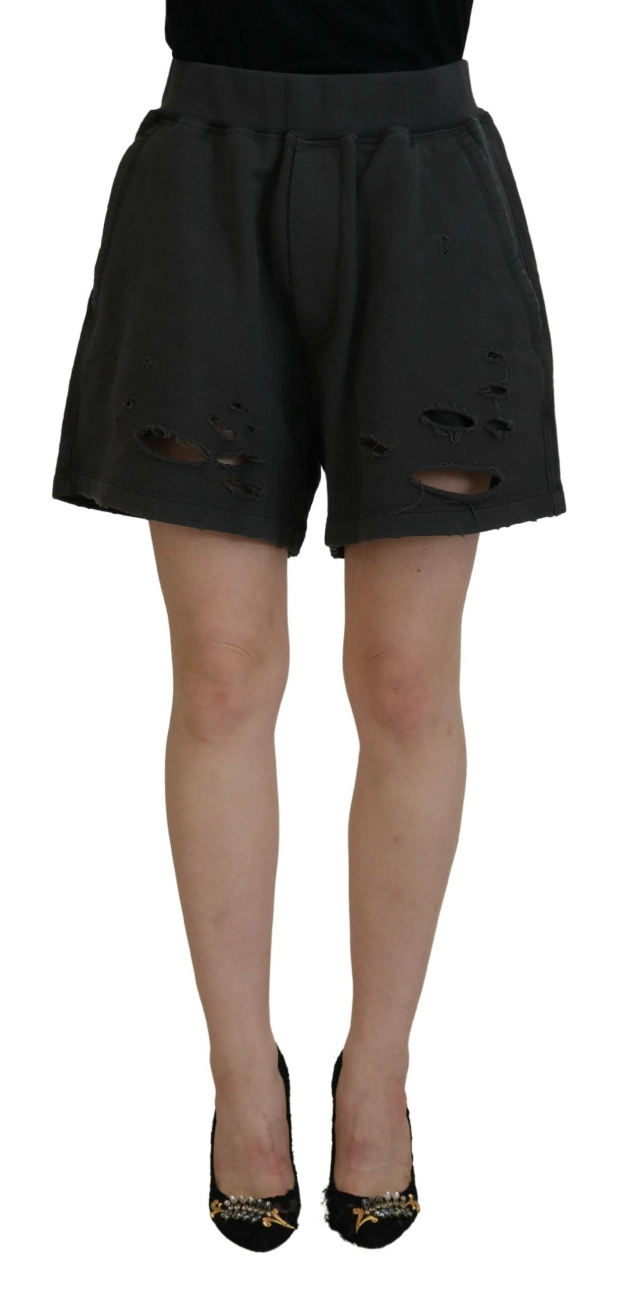 Dsquared² Schwarze Baumwoll-Shorts mit zerfetzter Taille