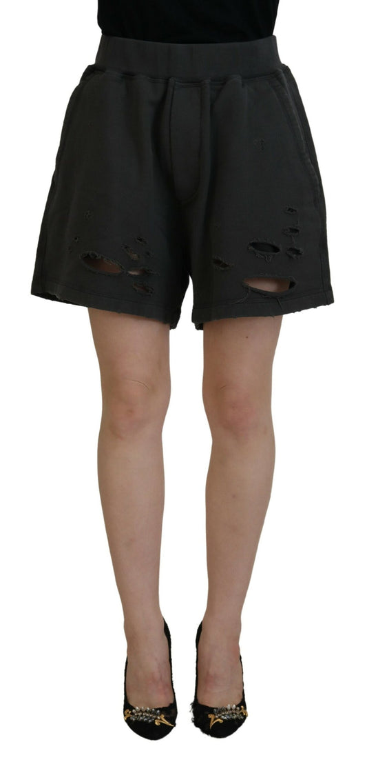 Dsquared² Black cotton shorts with shredded waist